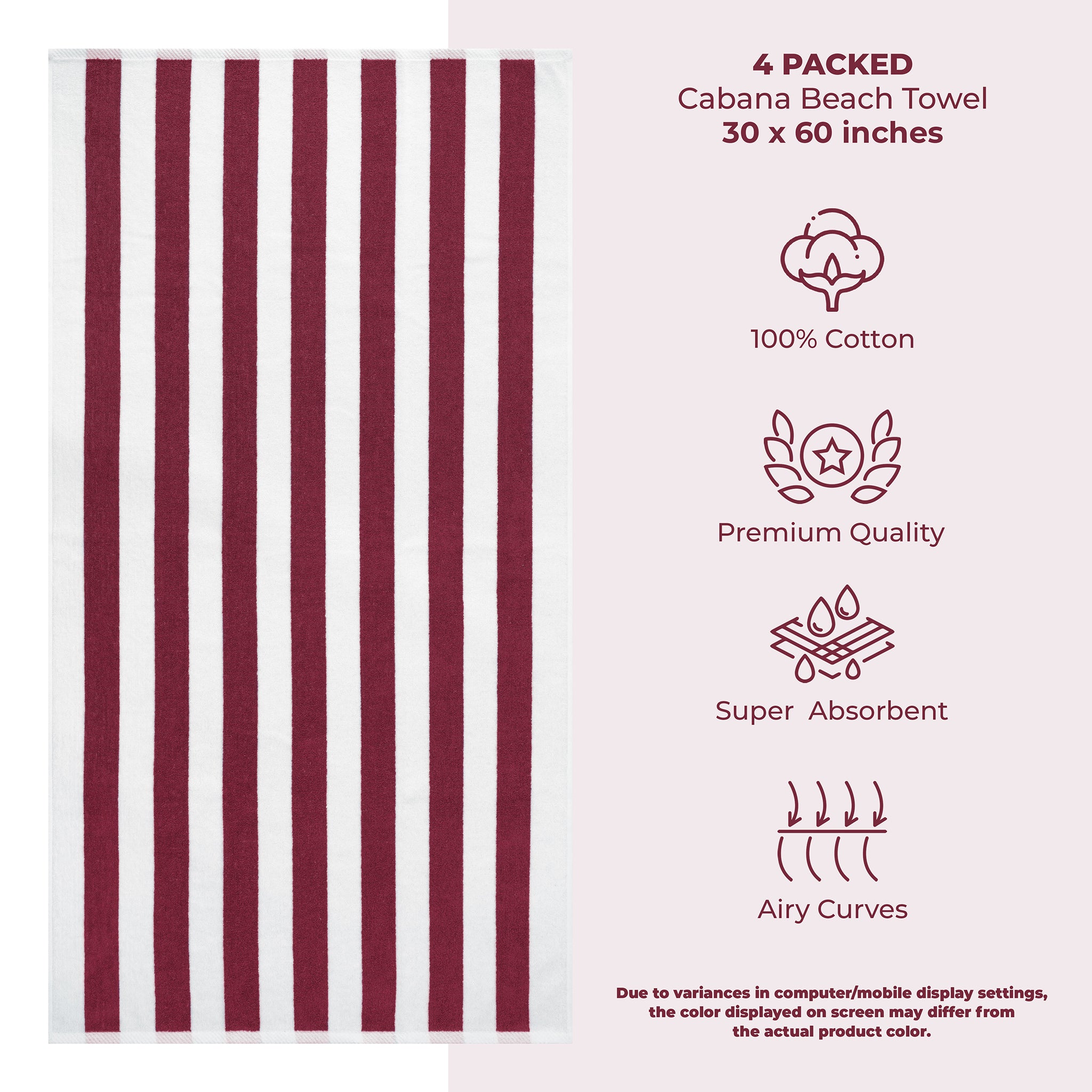 American Soft Linen, Premium Cotton 4 Pack Beach Towels, 30" x 60" Cabana Striped Pool Towels