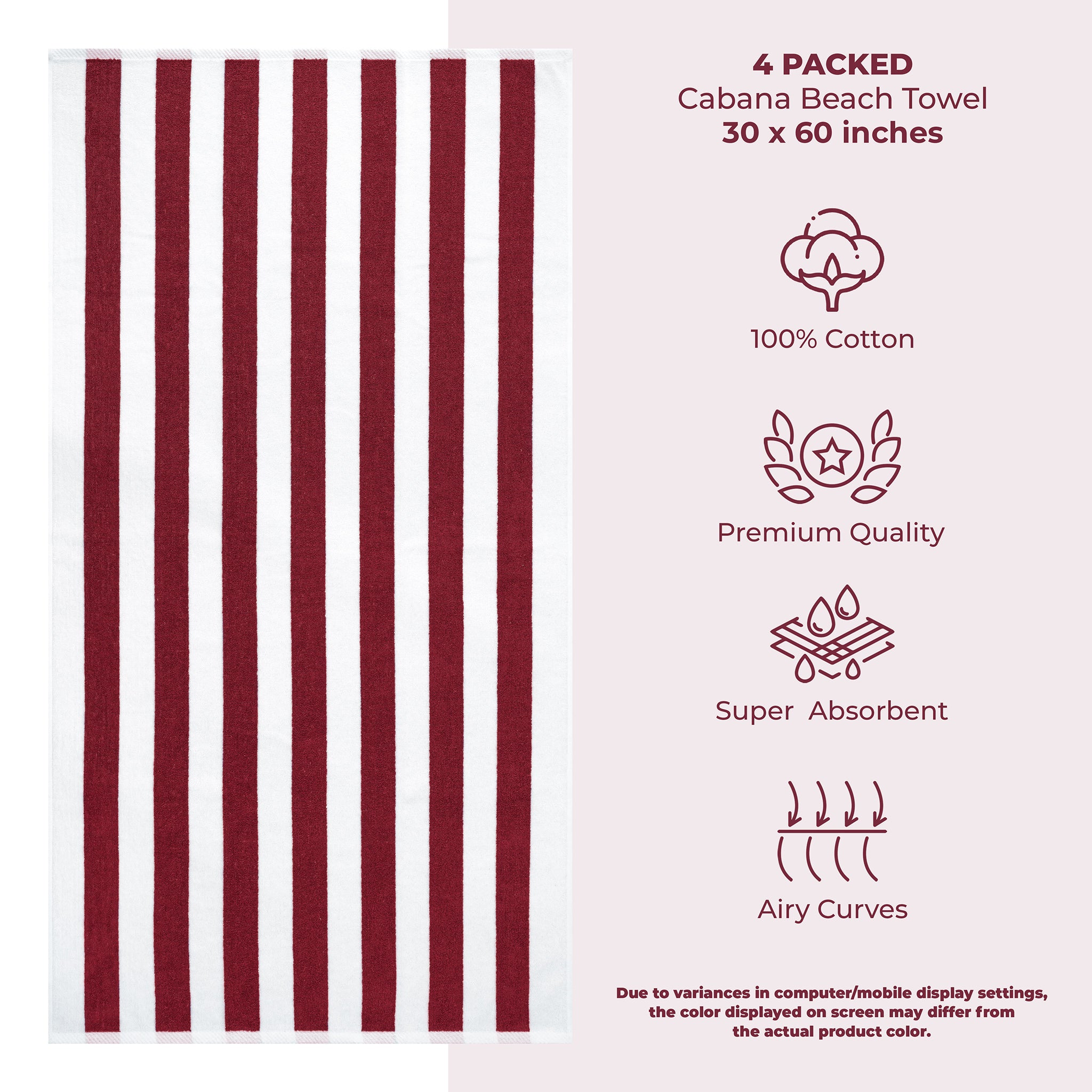 American Soft Linen, Premium Cotton 4 Pack Beach Towels, 30" x 60" Cabana Striped Pool Towels