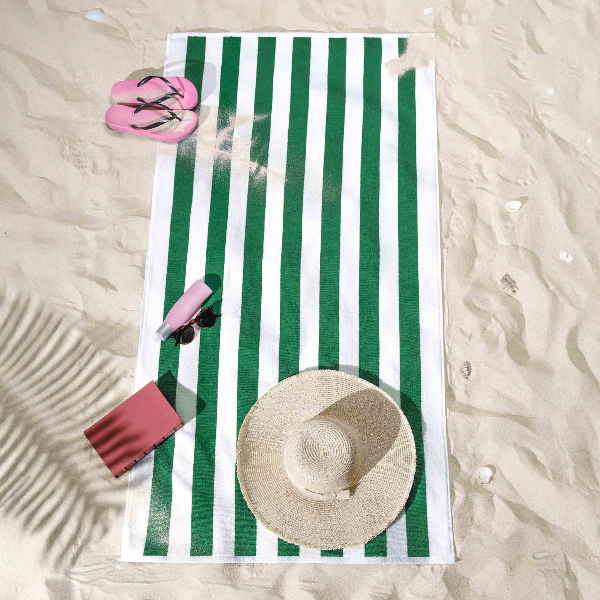 American Soft Linen, Premium Cotton 4 Pack Beach Towels, 30" x 60" Cabana Striped Pool Towels