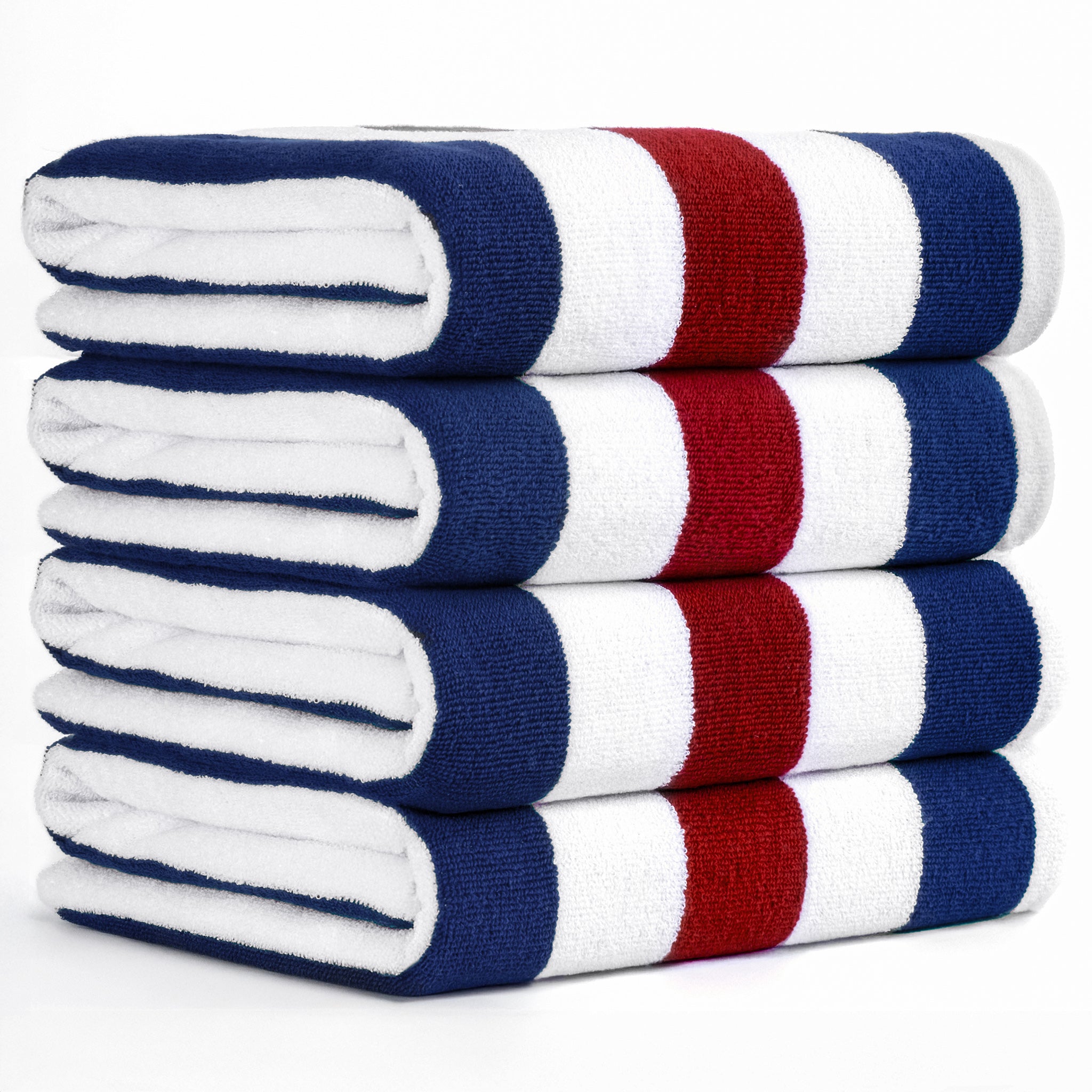 American Soft Linen, Premium Cotton 4 Pack Beach Towels, 30" x 60" Cabana Striped Pool Towels
