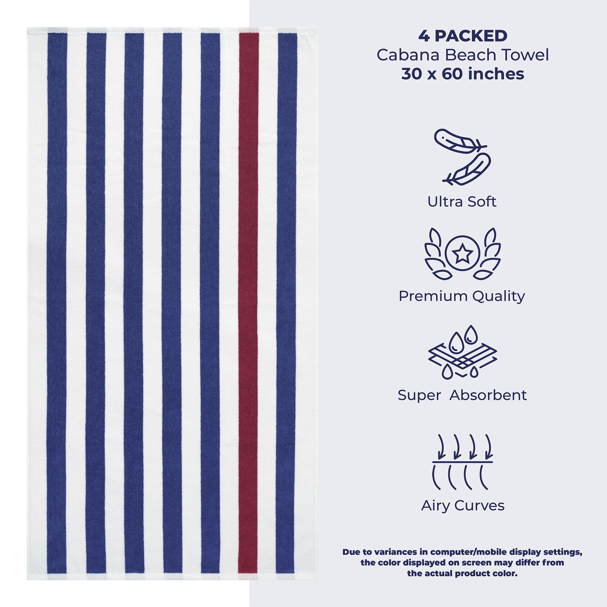 American Soft Linen, Premium Cotton 4 Pack Beach Towels, 30" x 60" Cabana Striped Pool Towels