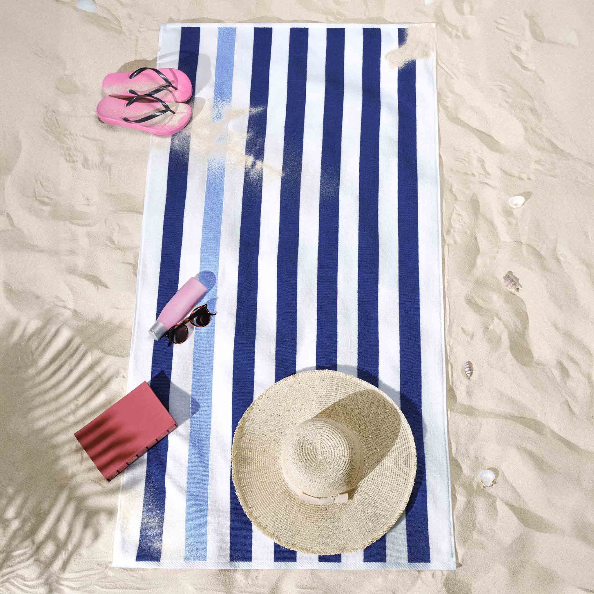 American Soft Linen, Premium Cotton 4 Pack Beach Towels, 30" x 60" Cabana Striped Pool Towels