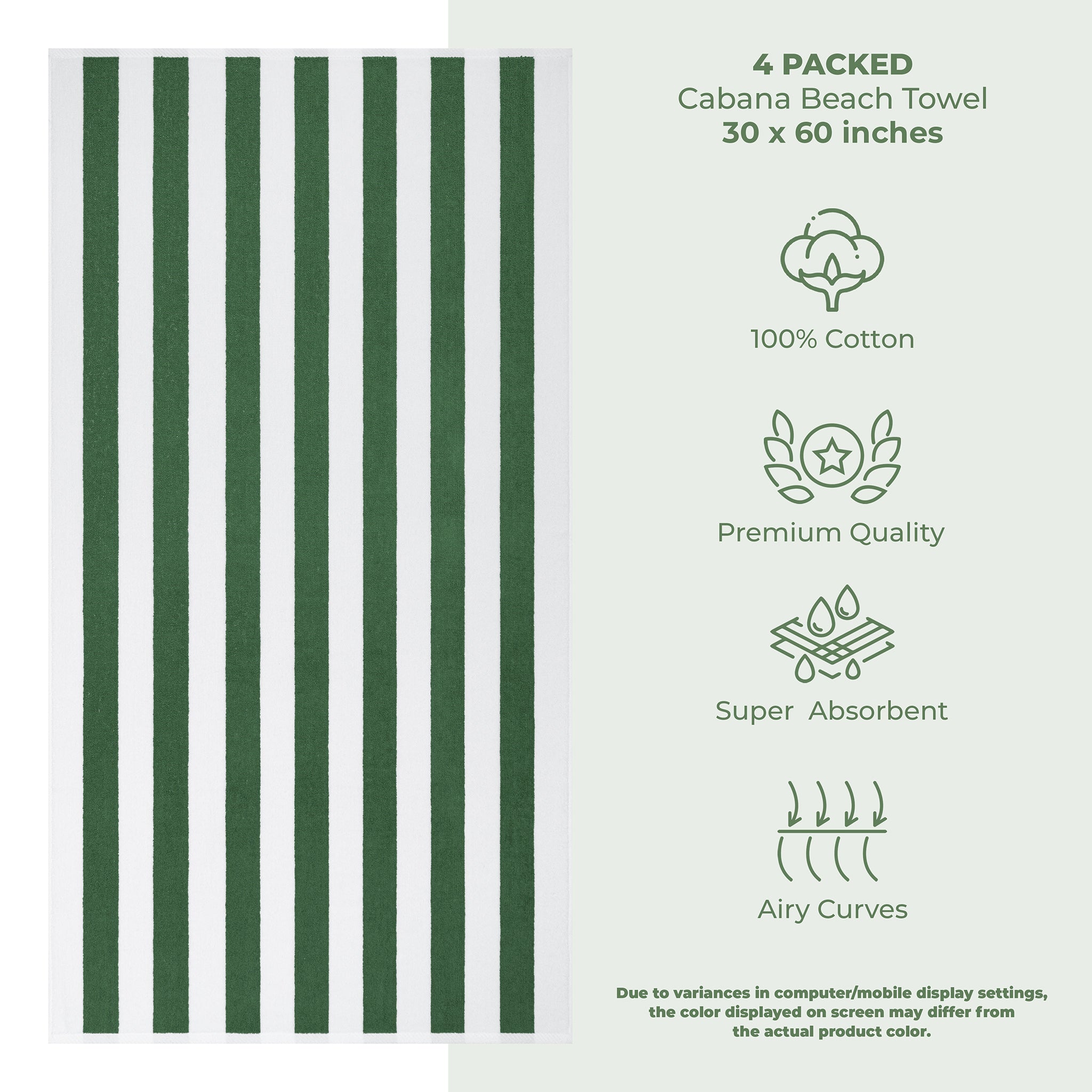 American Soft Linen, Premium Cotton 4 Pack Beach Towels, 30" x 60" Cabana Striped Pool Towels