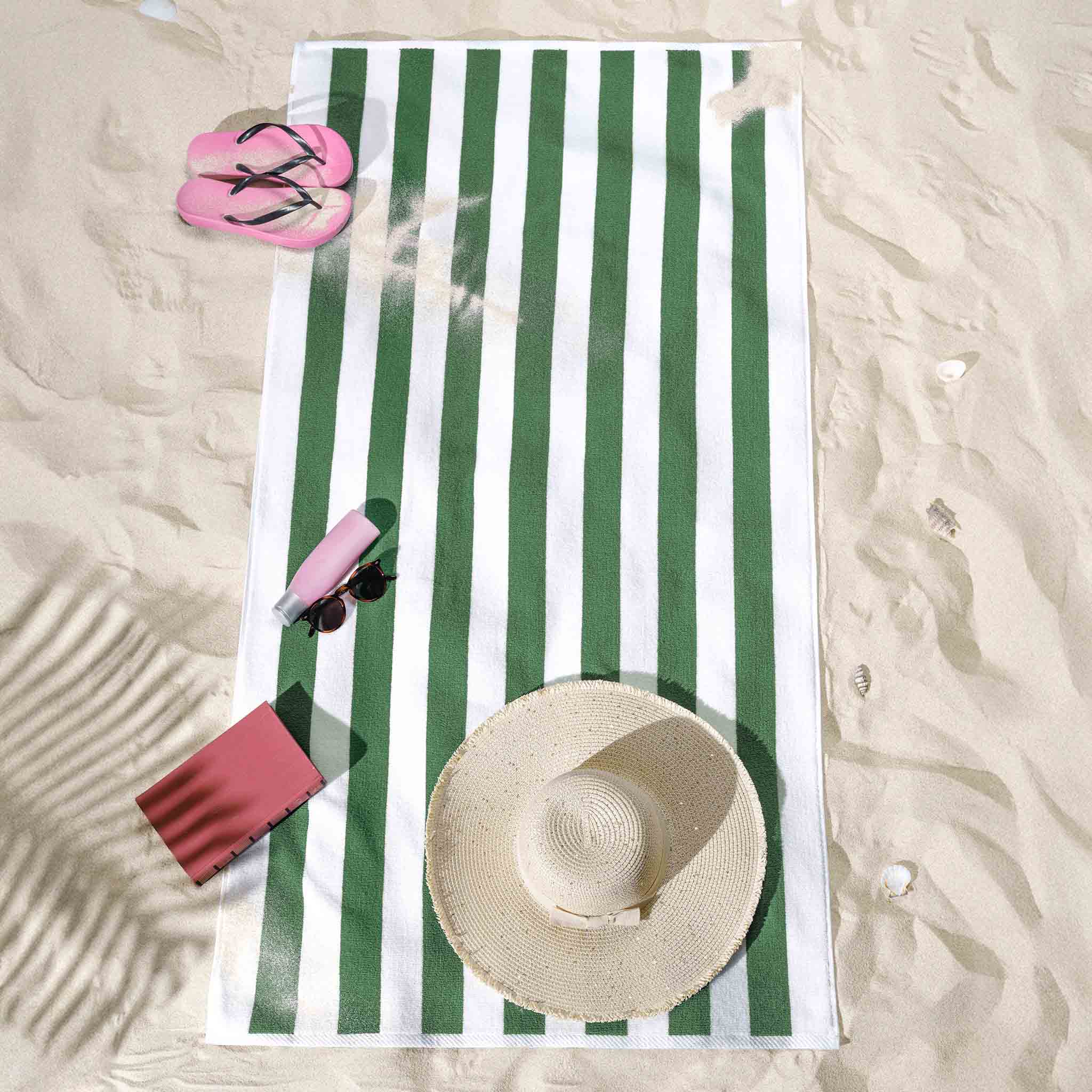 American Soft Linen, Premium Cotton 4 Pack Beach Towels, 30" x 60" Cabana Striped Pool Towels