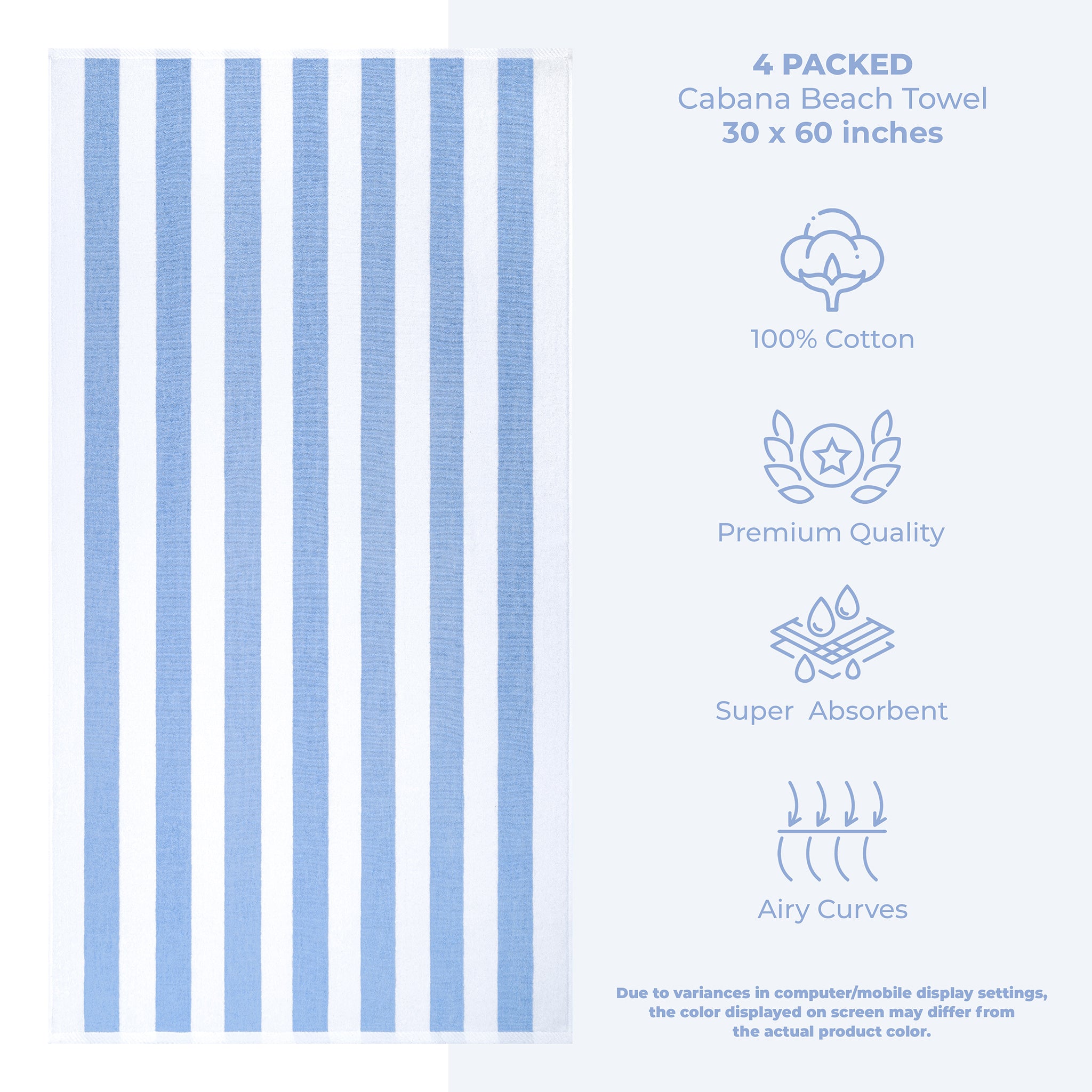 American Soft Linen, Premium Cotton 4 Pack Beach Towels, 30" x 60" Cabana Striped Pool Towels