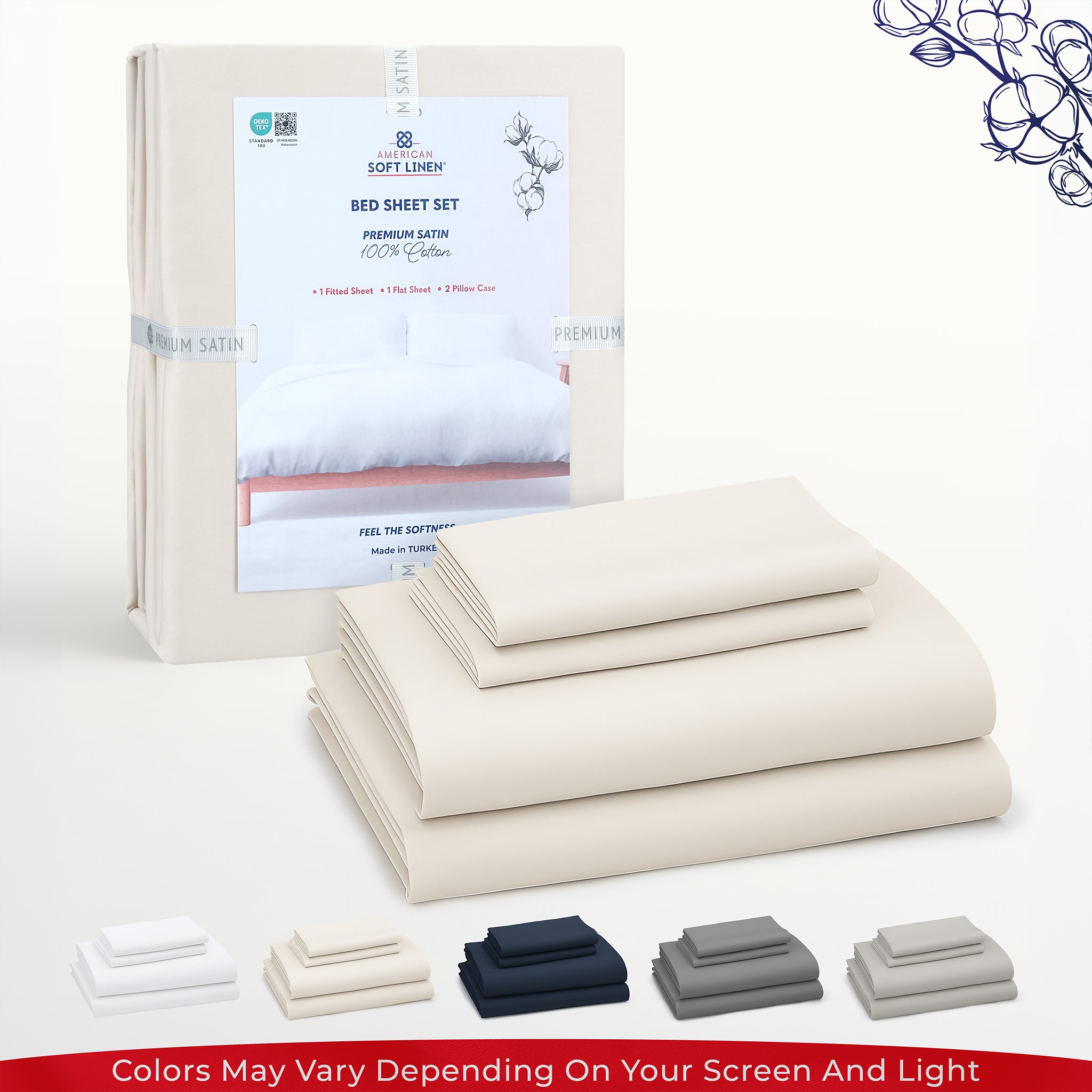 American Soft Linen Luxury 100% Cotton Sateen Weave Sheets Set - Wholesale Bed Sheet Sets