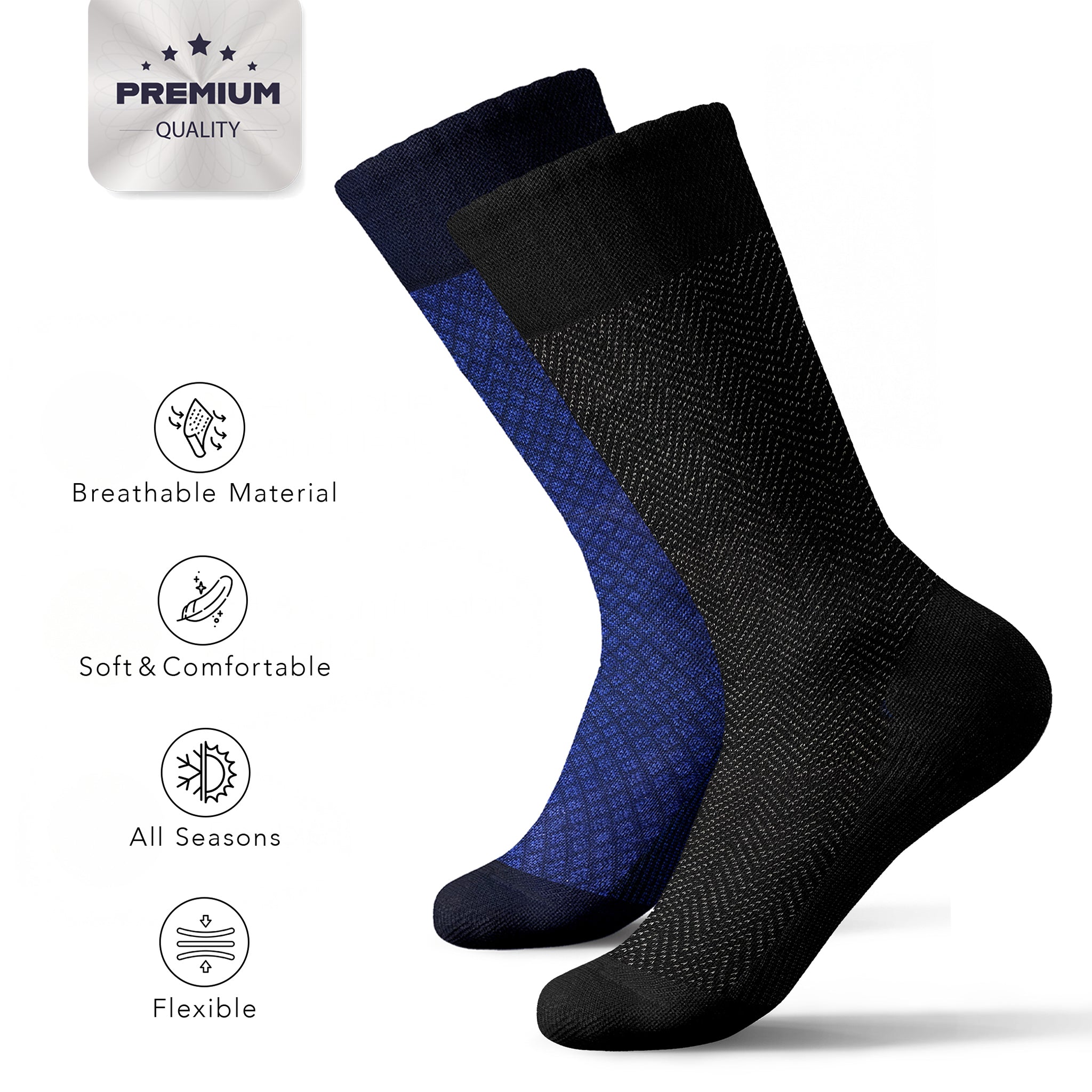 American Soft Linen men’s luxury patterned crew dress socks in premium gift box organizer, Mix color, 5 pack black + 5 pack blue