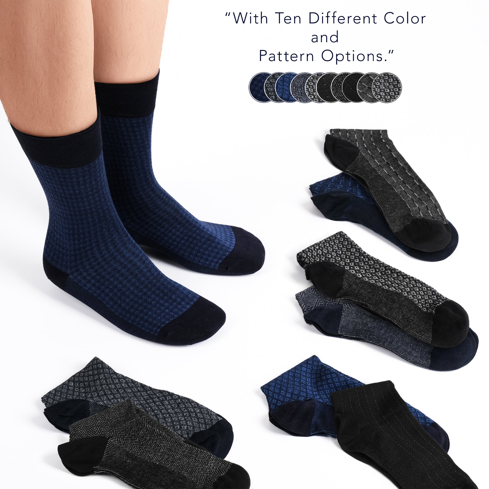 American Soft Linen men’s luxury patterned crew dress socks in premium gift box organizer, Mix color, 5 pack black + 5 pack blue