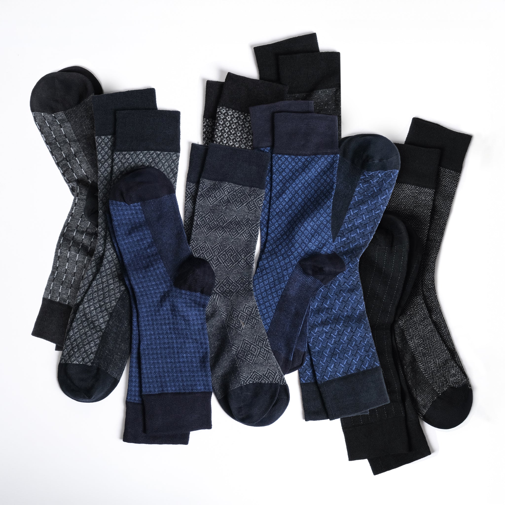 American Soft Linen men’s luxury patterned crew dress socks in premium gift box organizer, Mix color, 5 pack black + 5 pack blue