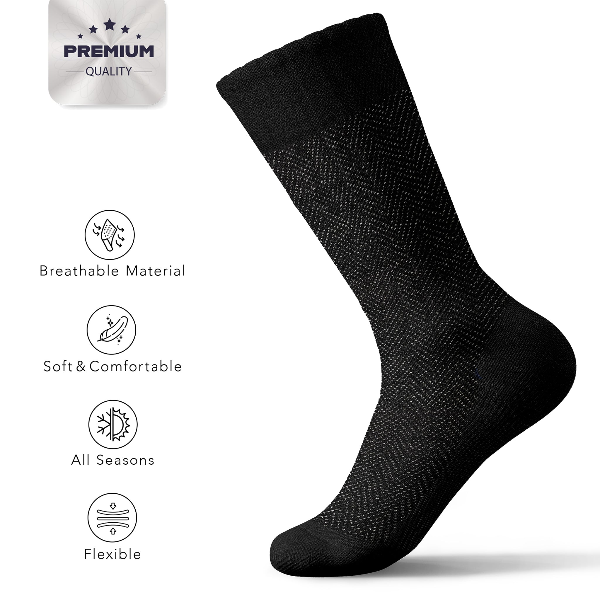 American Soft Linen men’s luxury patterned crew dress socks in premium gift box organizer, 5 pack black