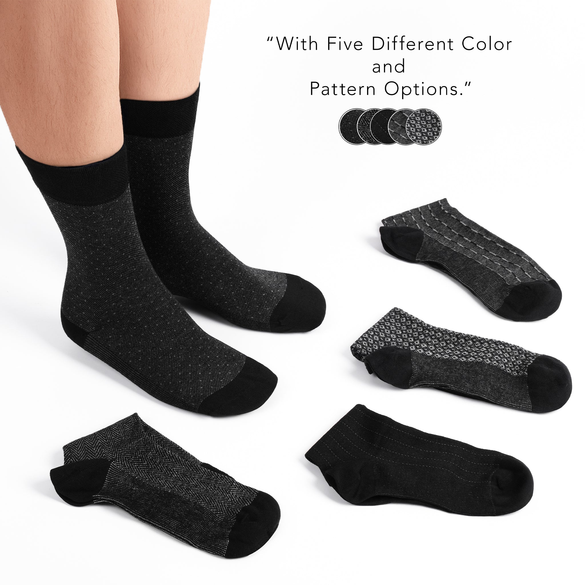 American Soft Linen men’s luxury patterned crew dress socks in premium gift box organizer, 5 pack black