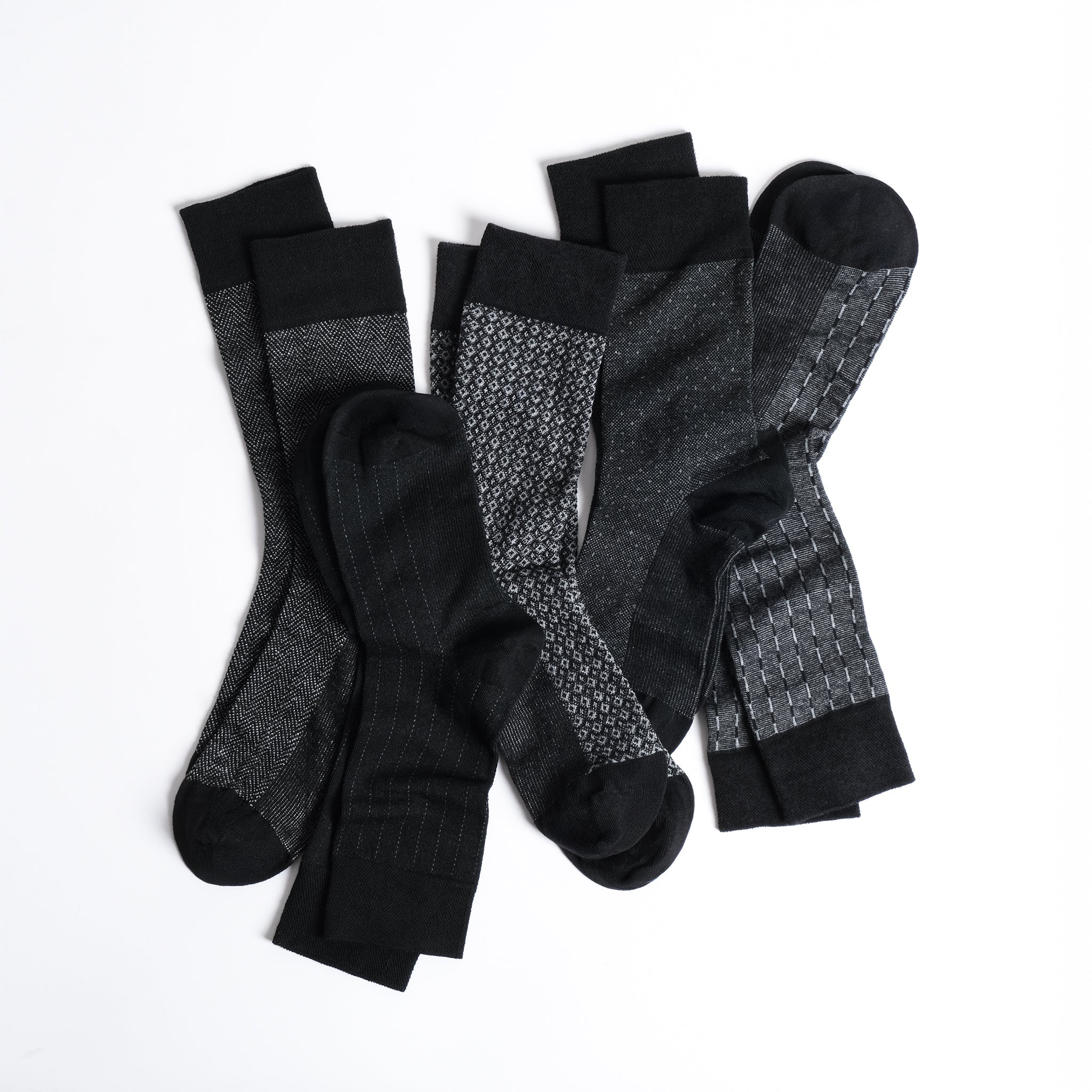 American Soft Linen men’s luxury patterned crew dress socks in premium gift box organizer, 5 pack black