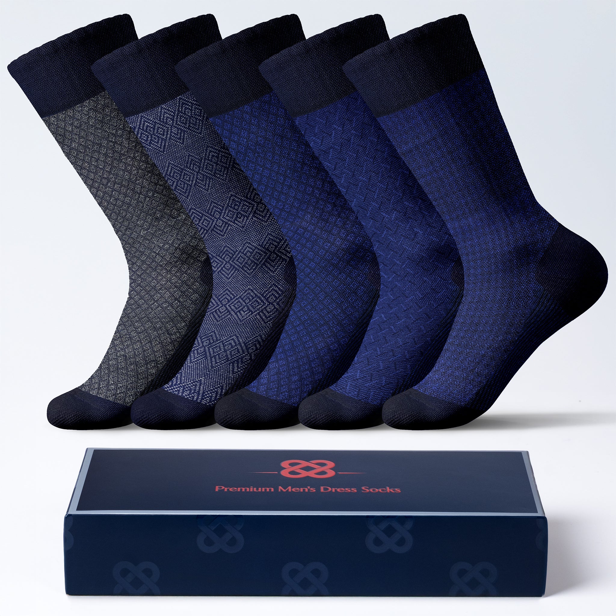 American Soft Linen men’s luxury patterned crew dress socks in premium gift box organizer, 5 pack blue