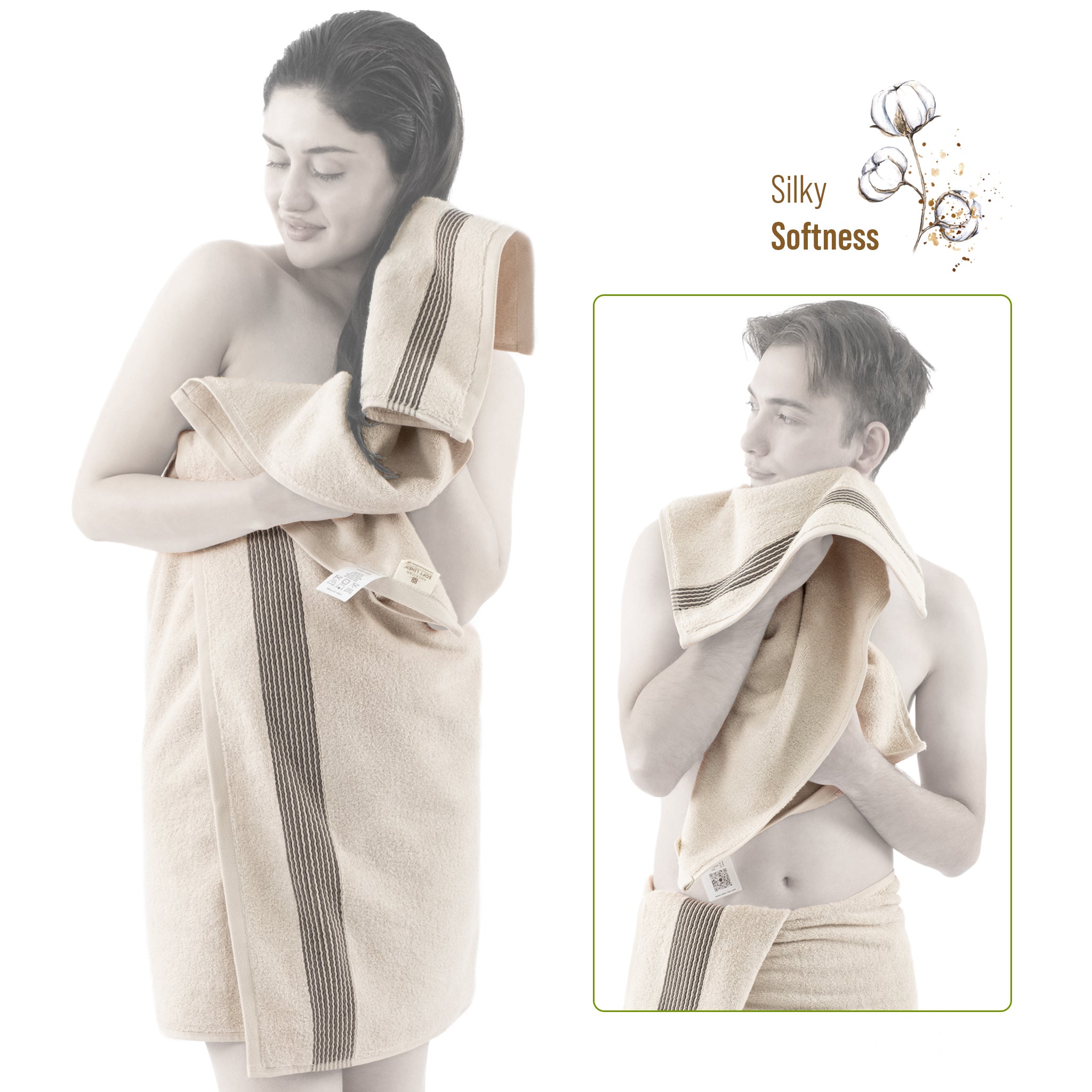 American Soft Linen Pleated Collection 100% Combed Cotton Luxury 6 Piece Towel Set, Zero Twist Ultra Soft and Plush 460 GSM Towels for Bathroom