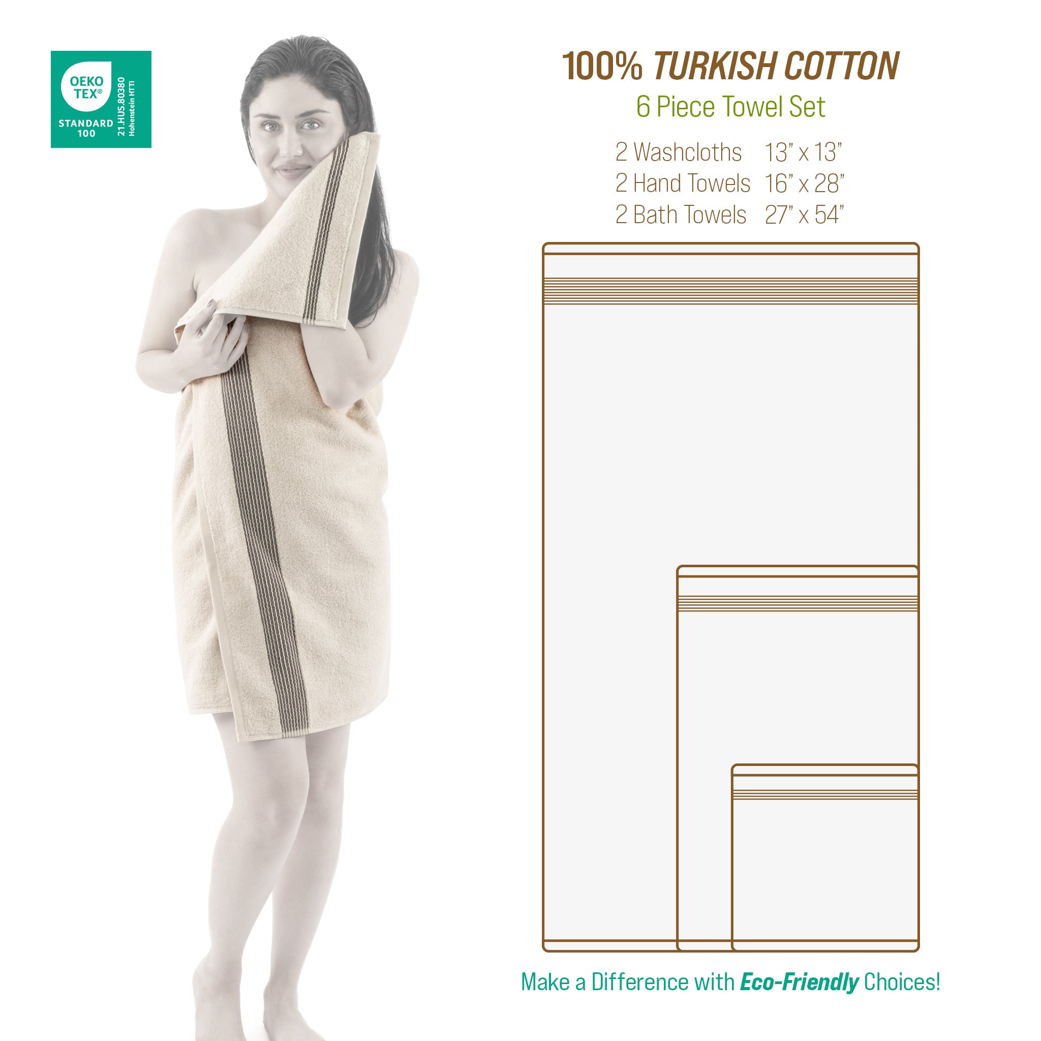 American Soft Linen Pleated Collection 100% Combed Cotton Luxury 6 Piece Towel Set, Zero Twist Ultra Soft and Plush 460 GSM Towels for Bathroom