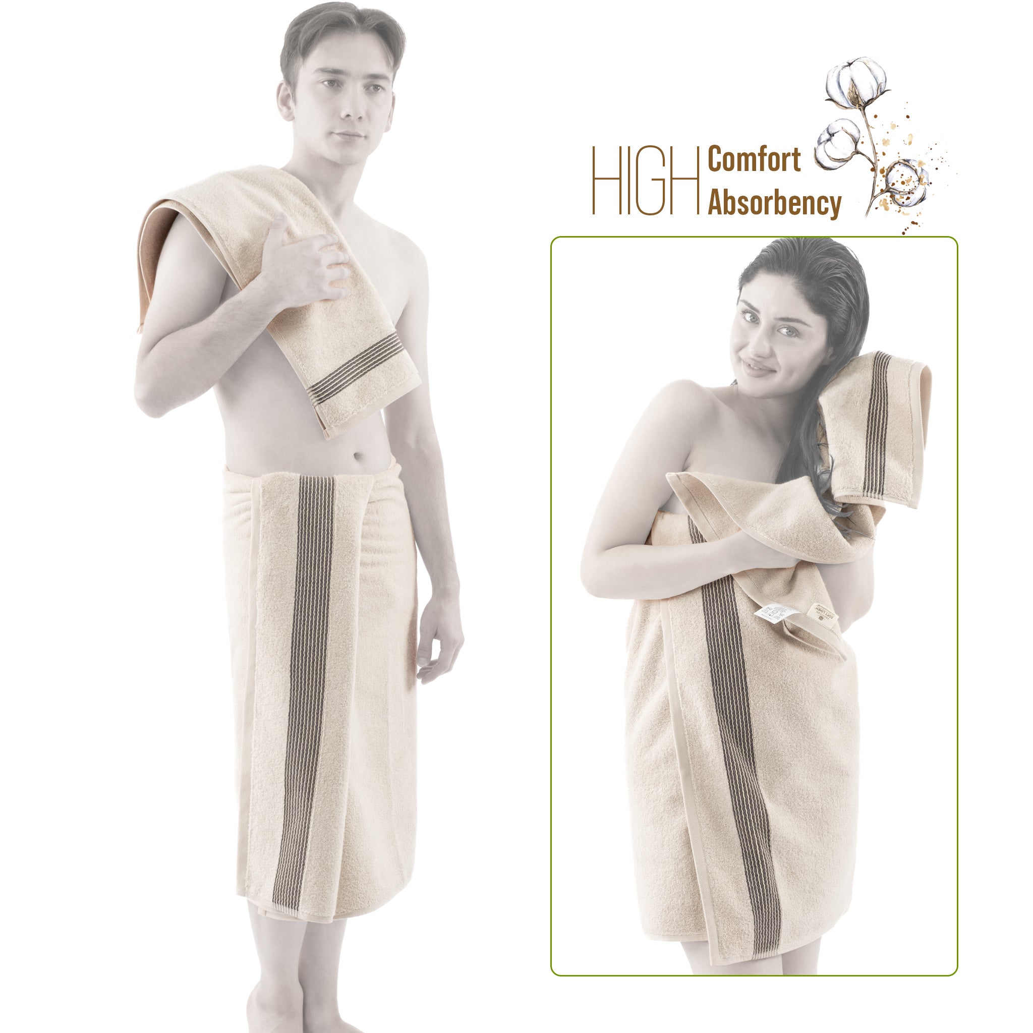 American Soft Linen Pleated Collection 100% Combed Cotton Luxury 6 Piece Towel Set, Zero Twist Ultra Soft and Plush 460 GSM Towels for Bathroom