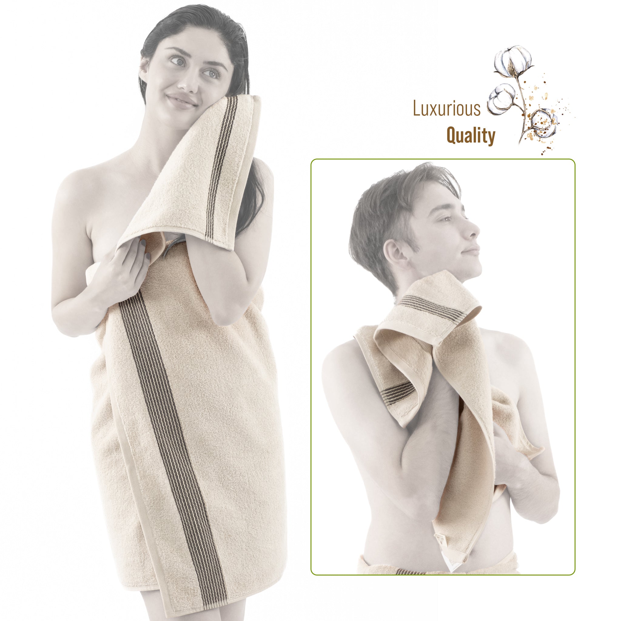 American Soft Linen Pleated Collection 100% Combed Cotton Luxury 6 Piece Towel Set, Zero Twist Ultra Soft and Plush 460 GSM Towels for Bathroom