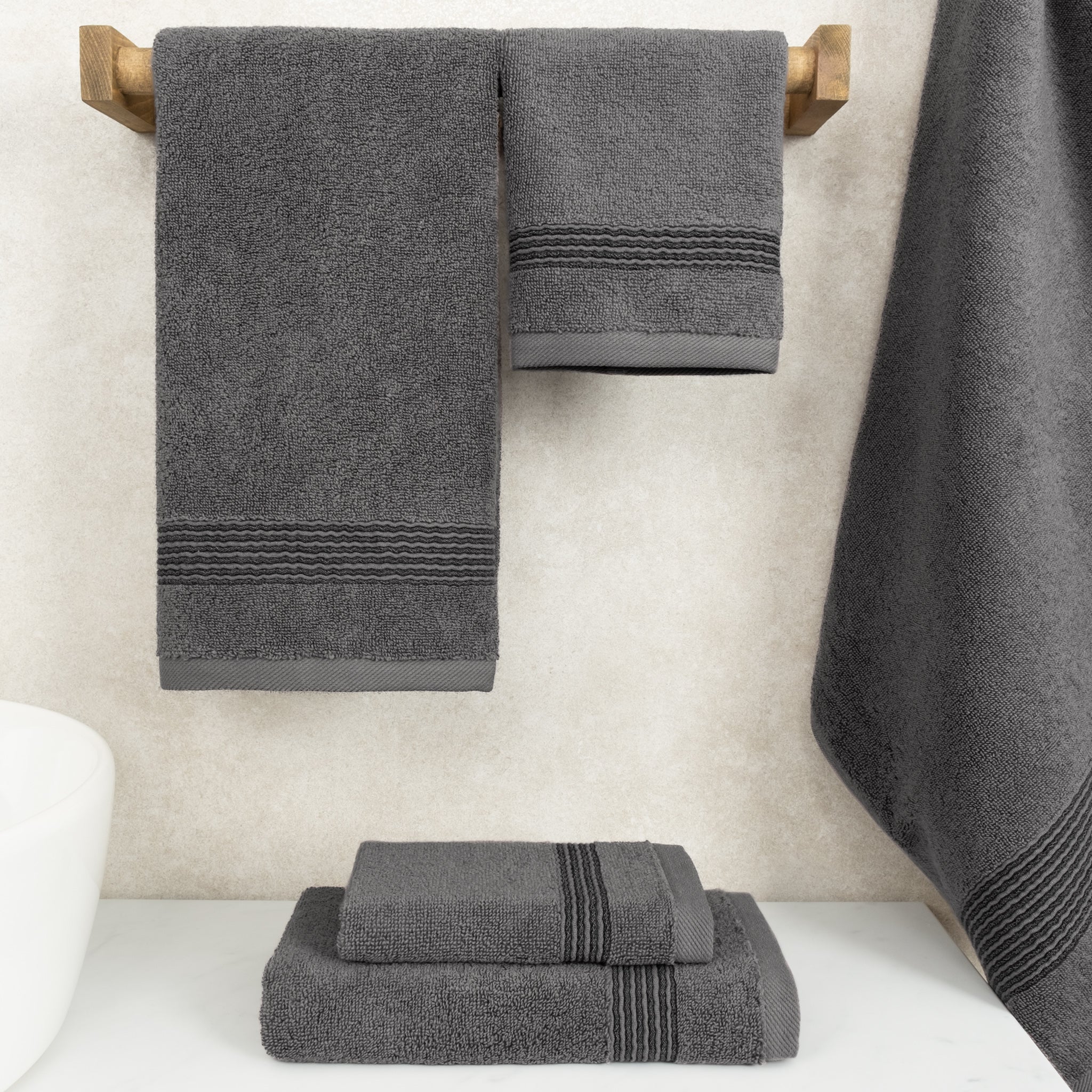 American Soft Linen Pleated Collection 100% Combed Cotton Luxury 6 Piece Towel Set, Zero Twist Ultra Soft and Plush 460 GSM Towels for Bathroom