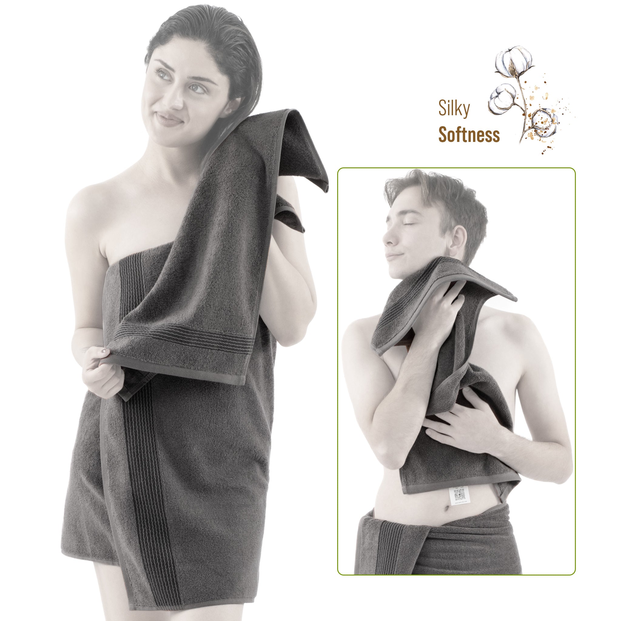 American Soft Linen Pleated Collection 100% Combed Cotton Luxury 6 Piece Towel Set, Zero Twist Ultra Soft and Plush 460 GSM Towels for Bathroom