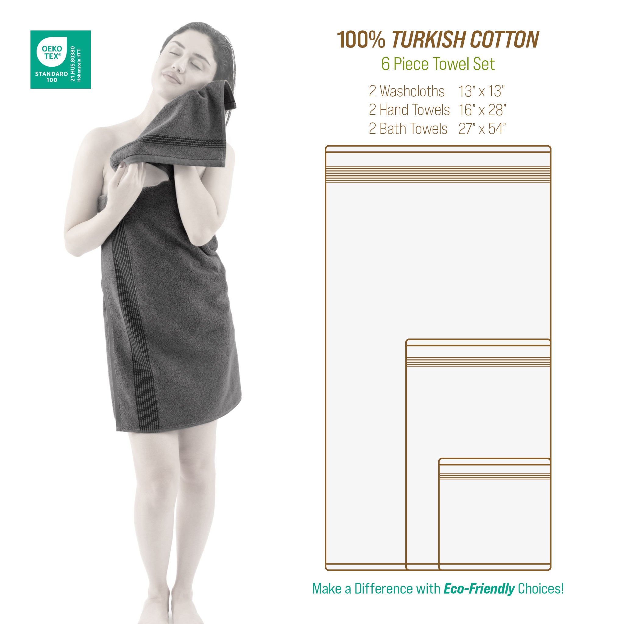 American Soft Linen Pleated Collection 100% Combed Cotton Luxury 6 Piece Towel Set, Zero Twist Ultra Soft and Plush 460 GSM Towels for Bathroom