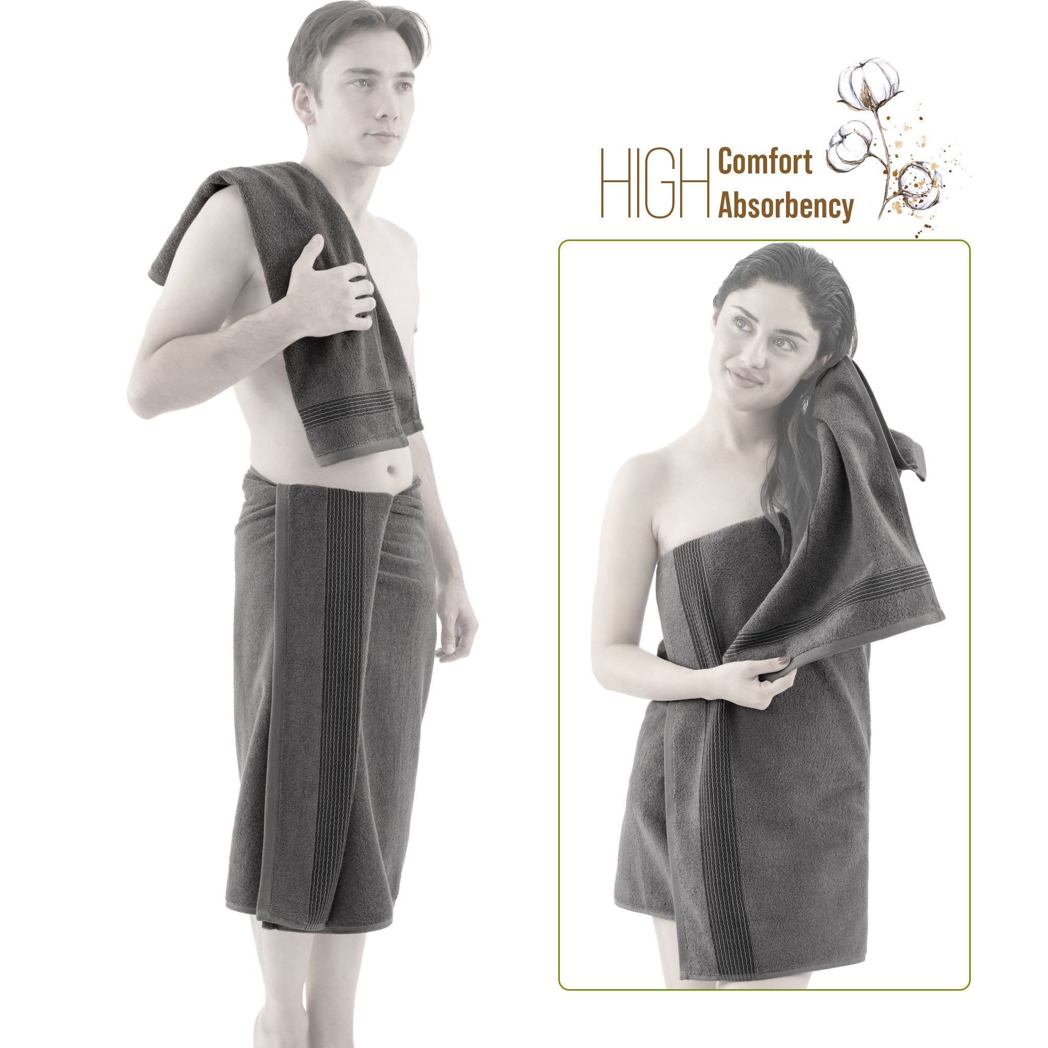 American Soft Linen Pleated Collection 100% Combed Cotton Luxury 6 Piece Towel Set, Zero Twist Ultra Soft and Plush 460 GSM Towels for Bathroom
