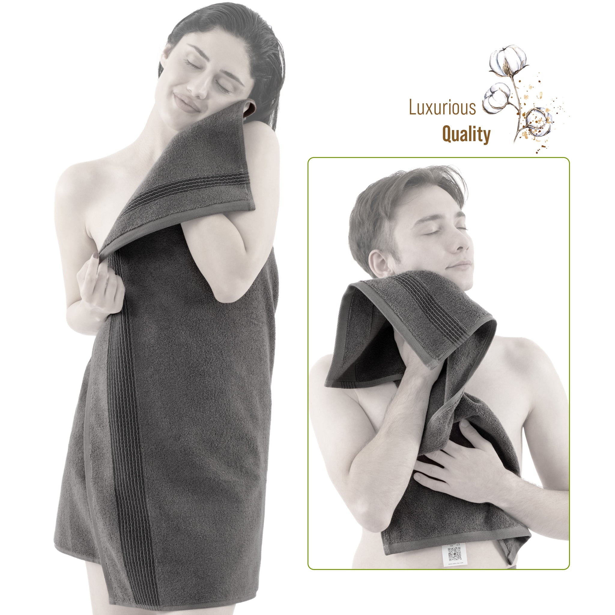 American Soft Linen Pleated Collection 100% Combed Cotton Luxury 6 Piece Towel Set, Zero Twist Ultra Soft and Plush 460 GSM Towels for Bathroom