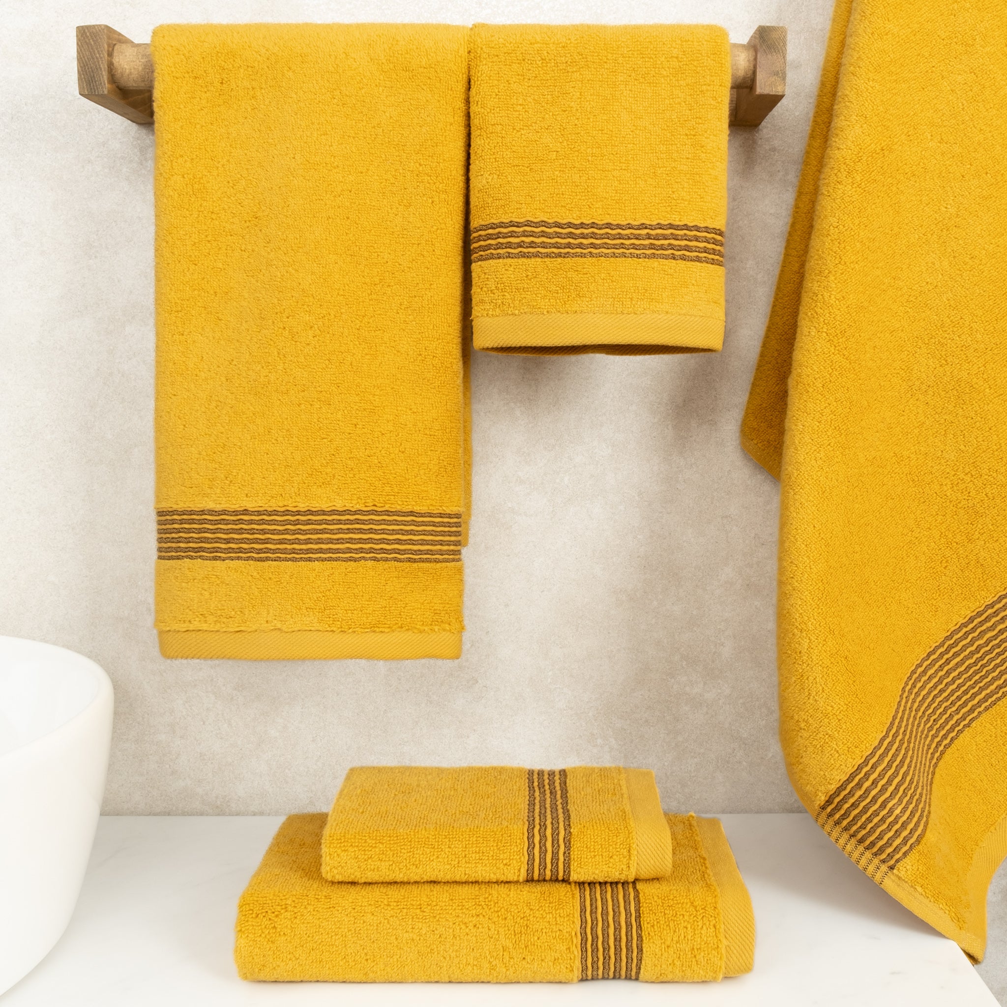 American Soft Linen Pleated Collection 100% Combed Cotton Luxury 6 Piece Towel Set, Zero Twist Ultra Soft and Plush 460 GSM Towels for Bathroom