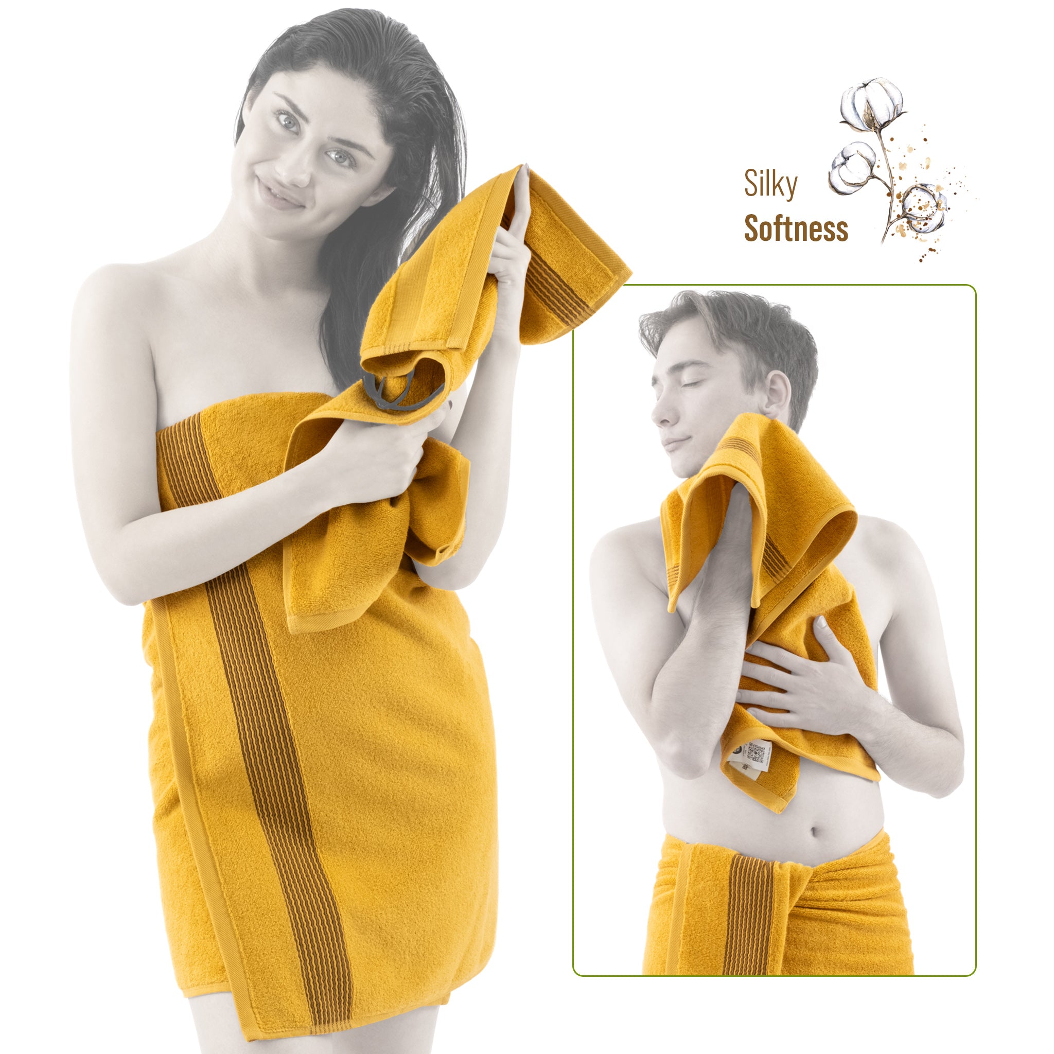 American Soft Linen Pleated Collection 100% Combed Cotton Luxury 6 Piece Towel Set, Zero Twist Ultra Soft and Plush 460 GSM Towels for Bathroom