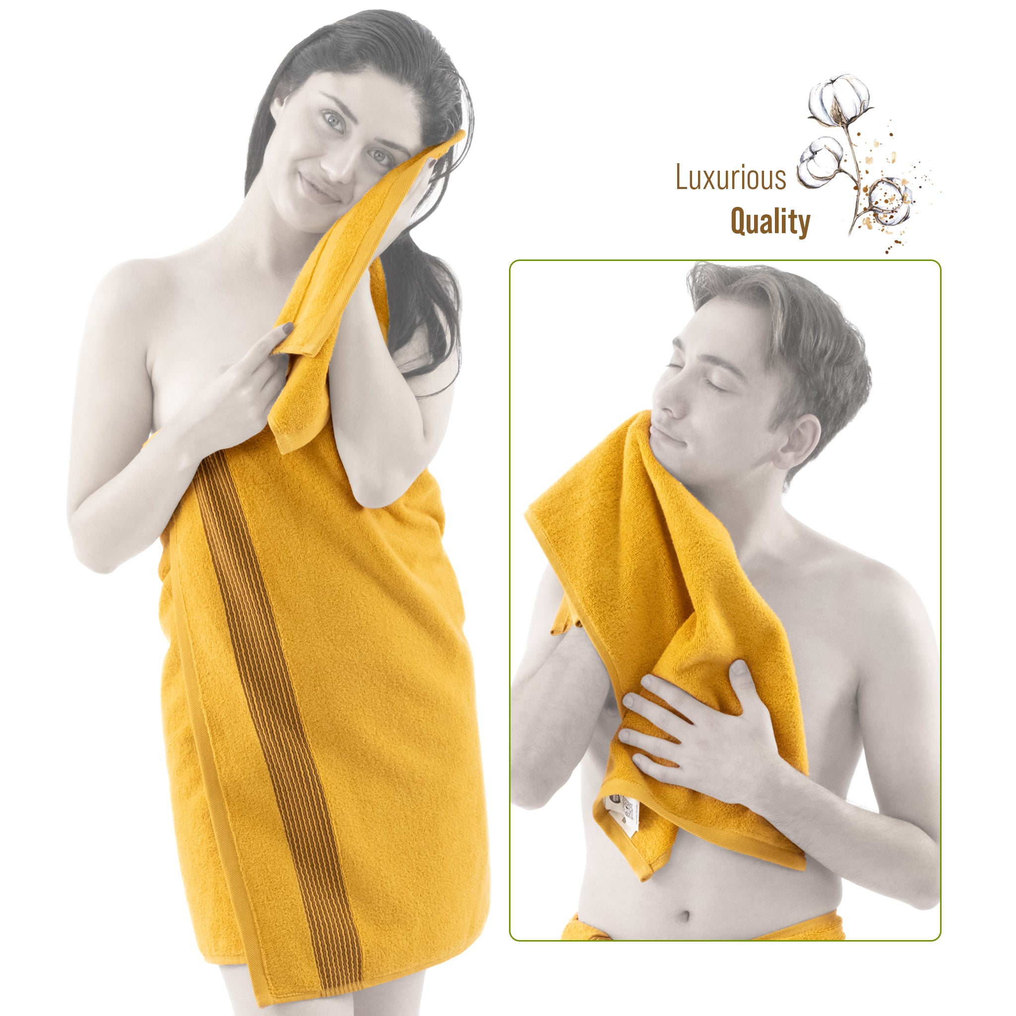 American Soft Linen Pleated Collection 100% Combed Cotton Luxury 6 Piece Towel Set, Zero Twist Ultra Soft and Plush 460 GSM Towels for Bathroom