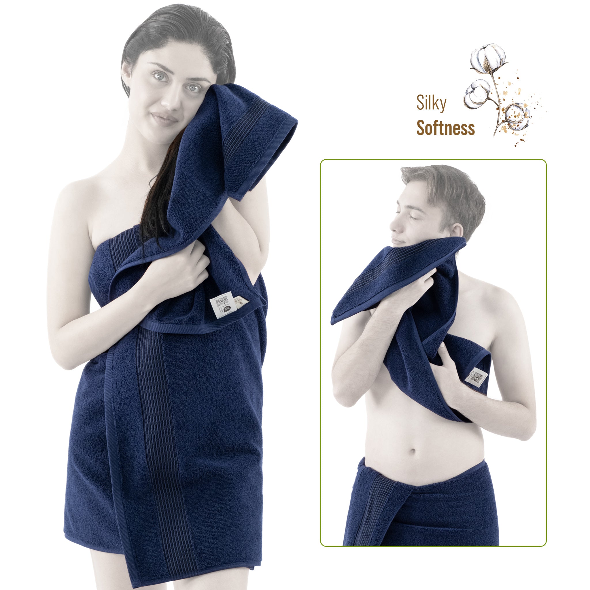 American Soft Linen Pleated Collection 100% Combed Cotton Luxury 6 Piece Towel Set, Zero Twist Ultra Soft and Plush 460 GSM Towels for Bathroom