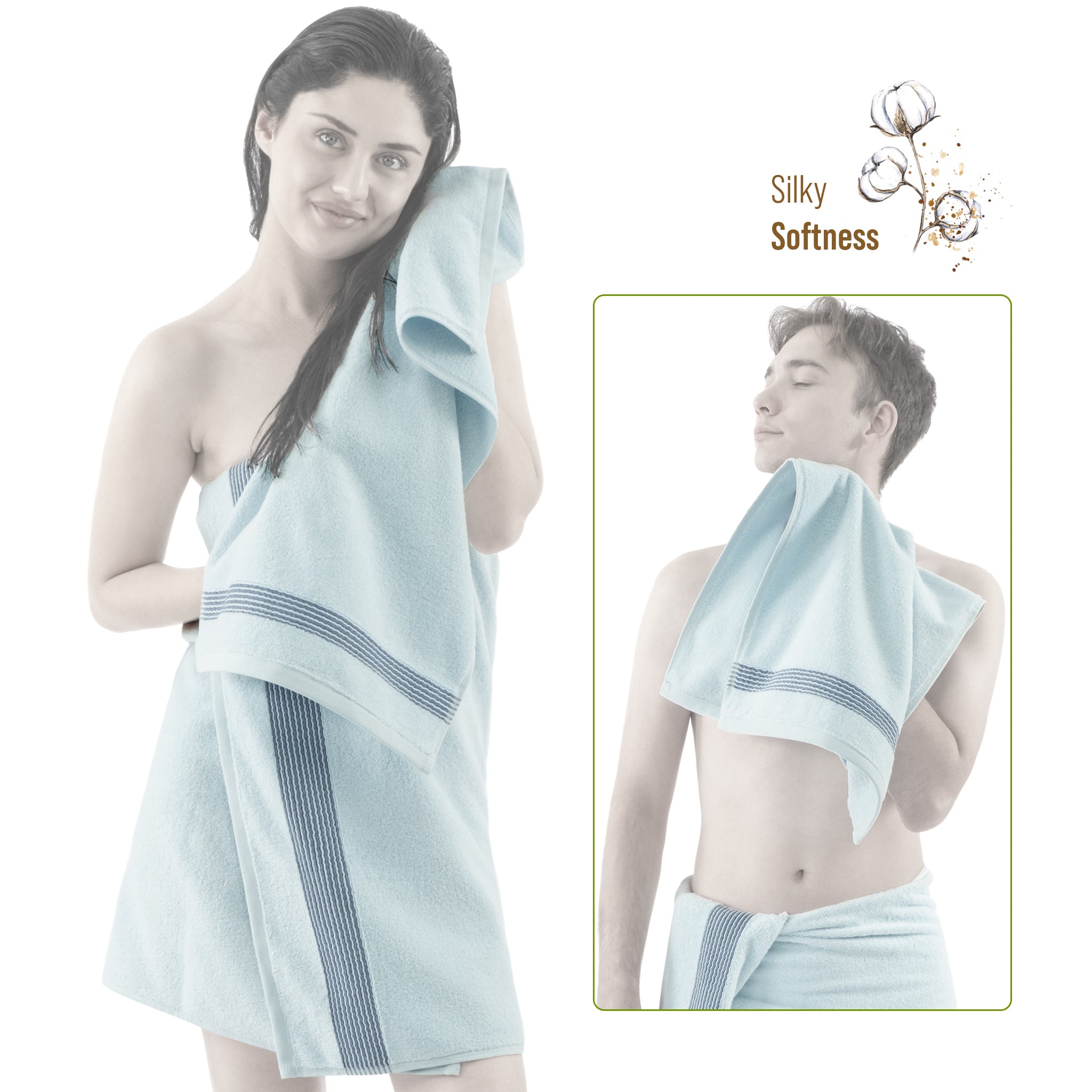 American Soft Linen Pleated Collection 100% Combed Cotton Luxury 6 Piece Towel Set, Zero Twist Ultra Soft and Plush 460 GSM Towels for Bathroom