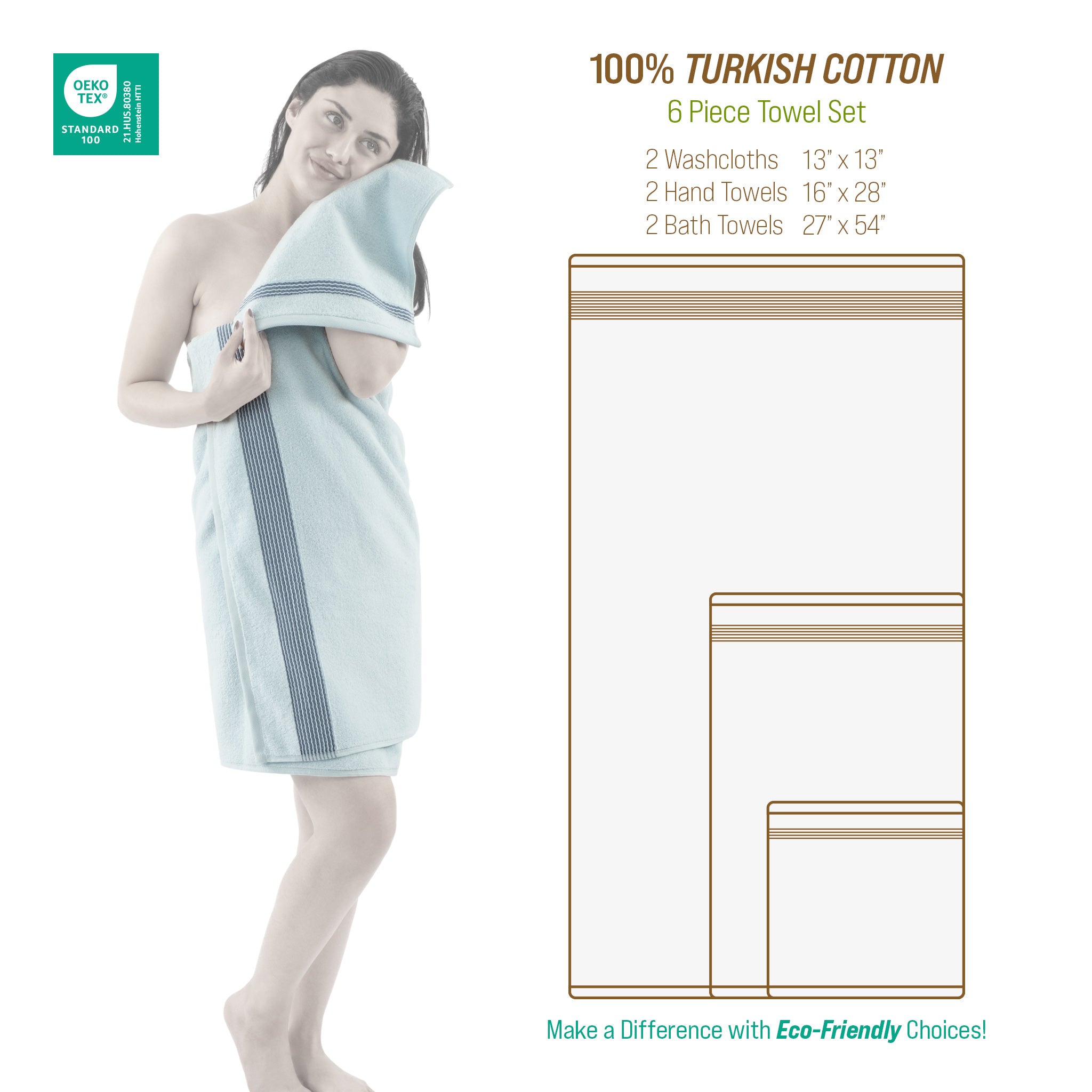 American Soft Linen Pleated Collection 100% Combed Cotton Luxury 6 Piece Towel Set, Zero Twist Ultra Soft and Plush 460 GSM Towels for Bathroom