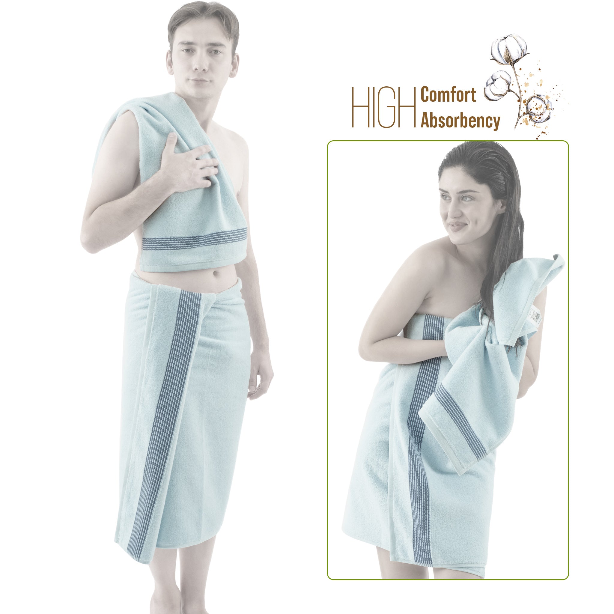 American Soft Linen Pleated Collection 100% Combed Cotton Luxury 6 Piece Towel Set, Zero Twist Ultra Soft and Plush 460 GSM Towels for Bathroom