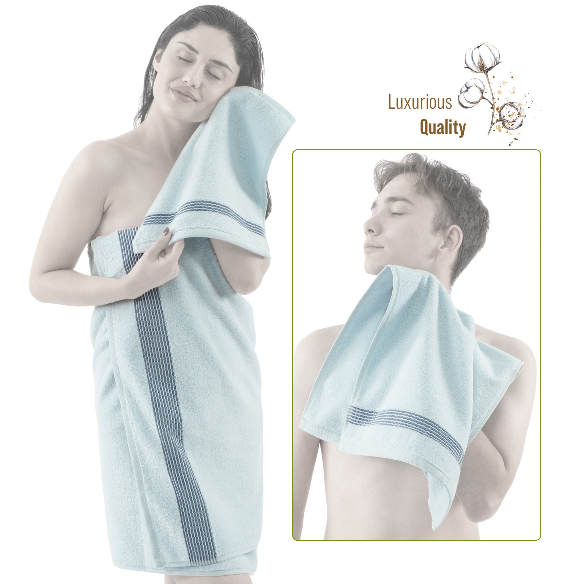 American Soft Linen Pleated Collection 100% Combed Cotton Luxury 6 Piece Towel Set, Zero Twist Ultra Soft and Plush 460 GSM Towels for Bathroom