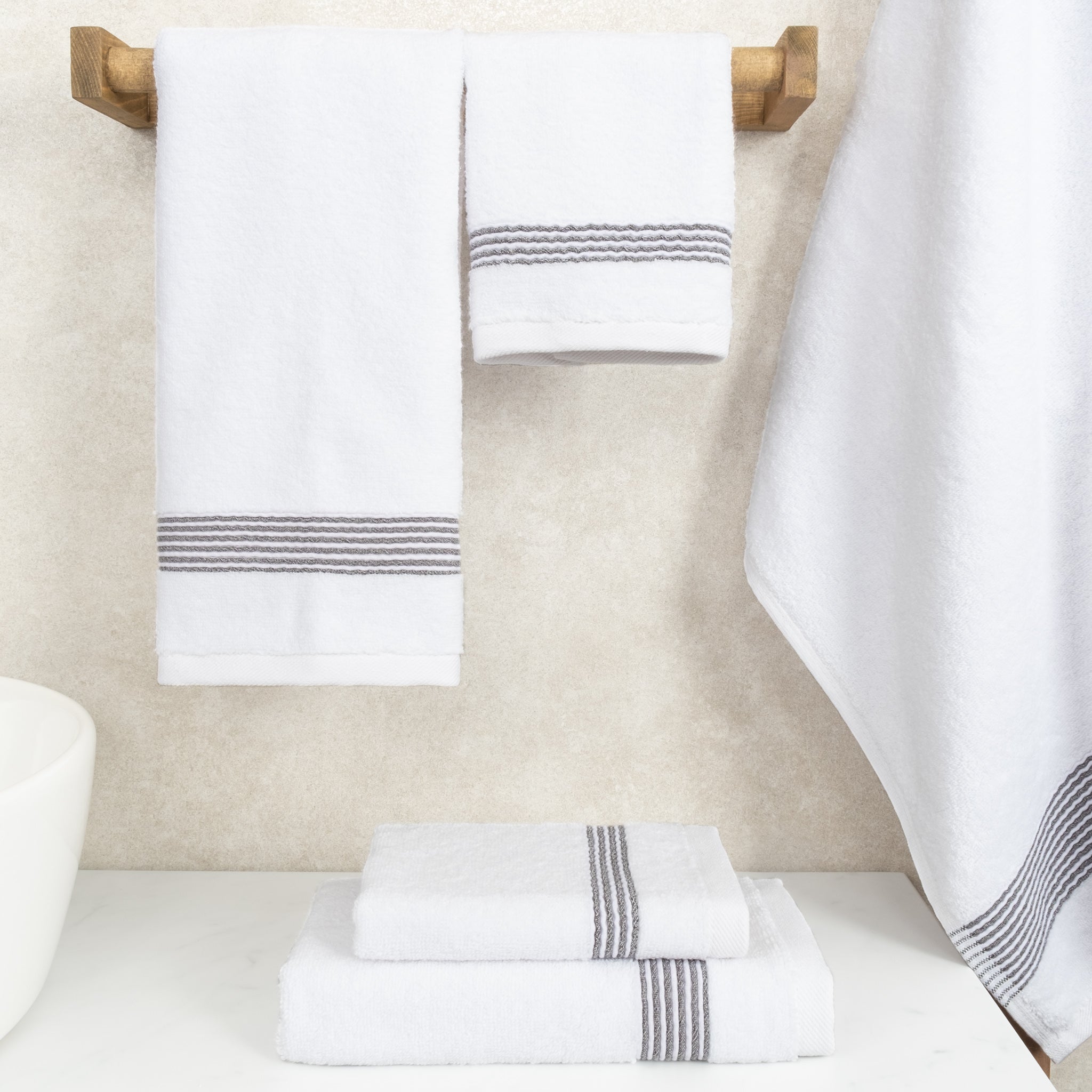 American Soft Linen Pleated Collection 100% Combed Cotton Luxury 6 Piece Towel Set, Zero Twist Ultra Soft and Plush 460 GSM Towels for Bathroom