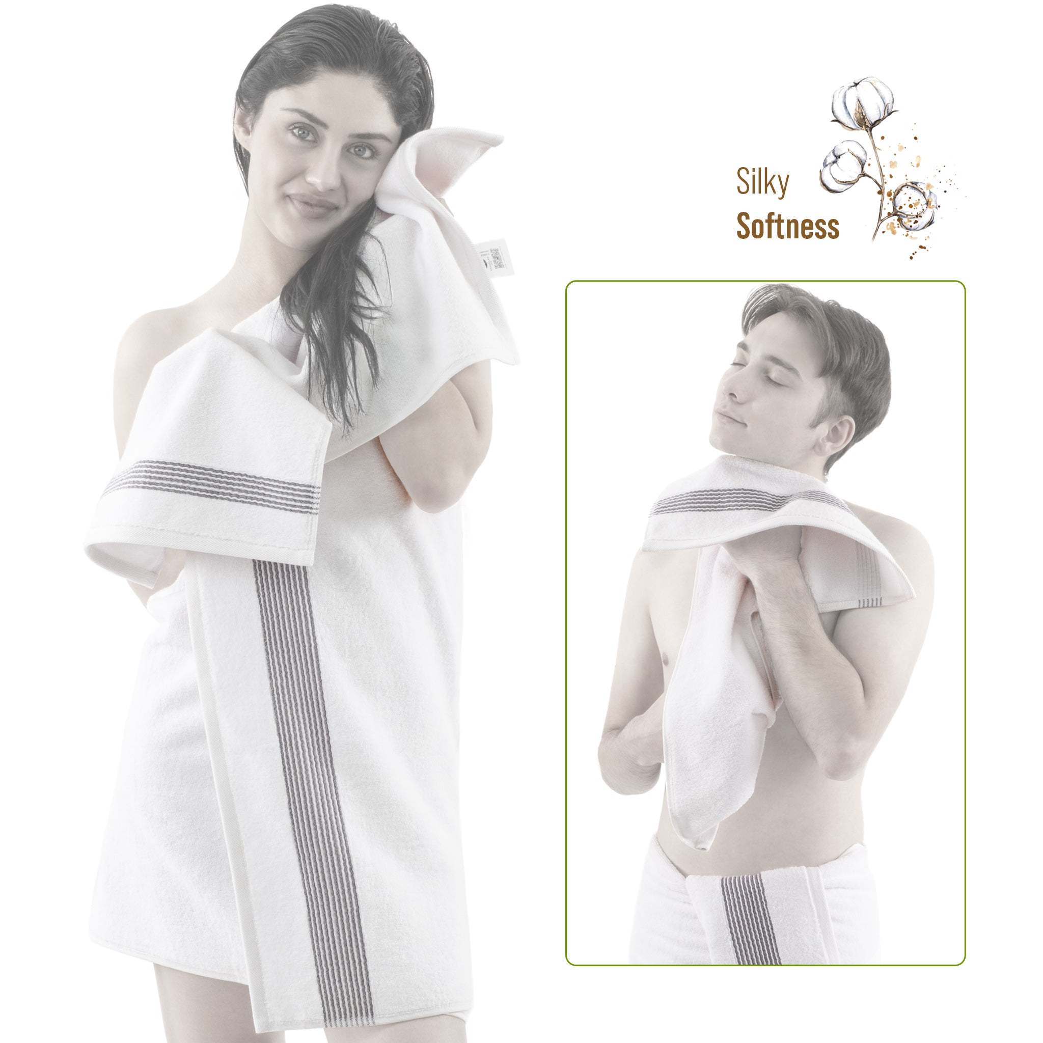 American Soft Linen Pleated Collection 100% Combed Cotton Luxury 6 Piece Towel Set, Zero Twist Ultra Soft and Plush 460 GSM Towels for Bathroom