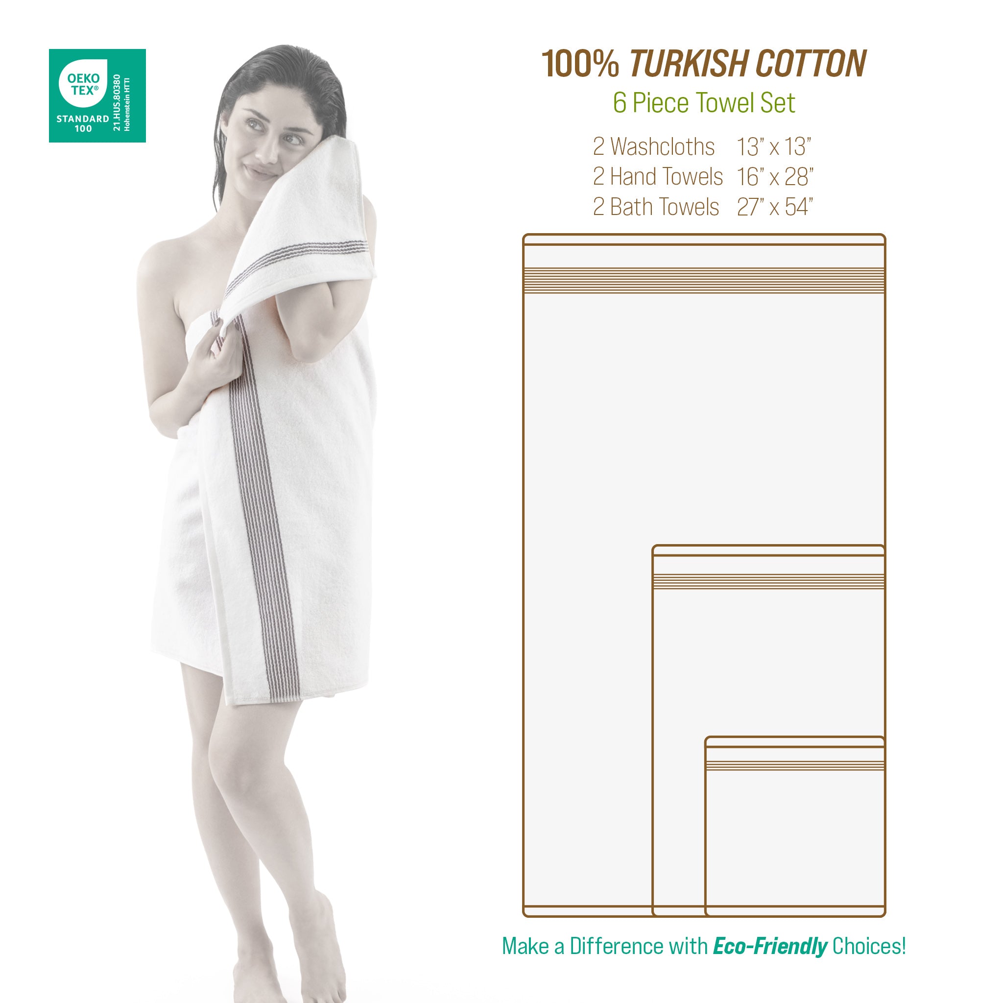 American Soft Linen Pleated Collection 100% Combed Cotton Luxury 6 Piece Towel Set, Zero Twist Ultra Soft and Plush 460 GSM Towels for Bathroom