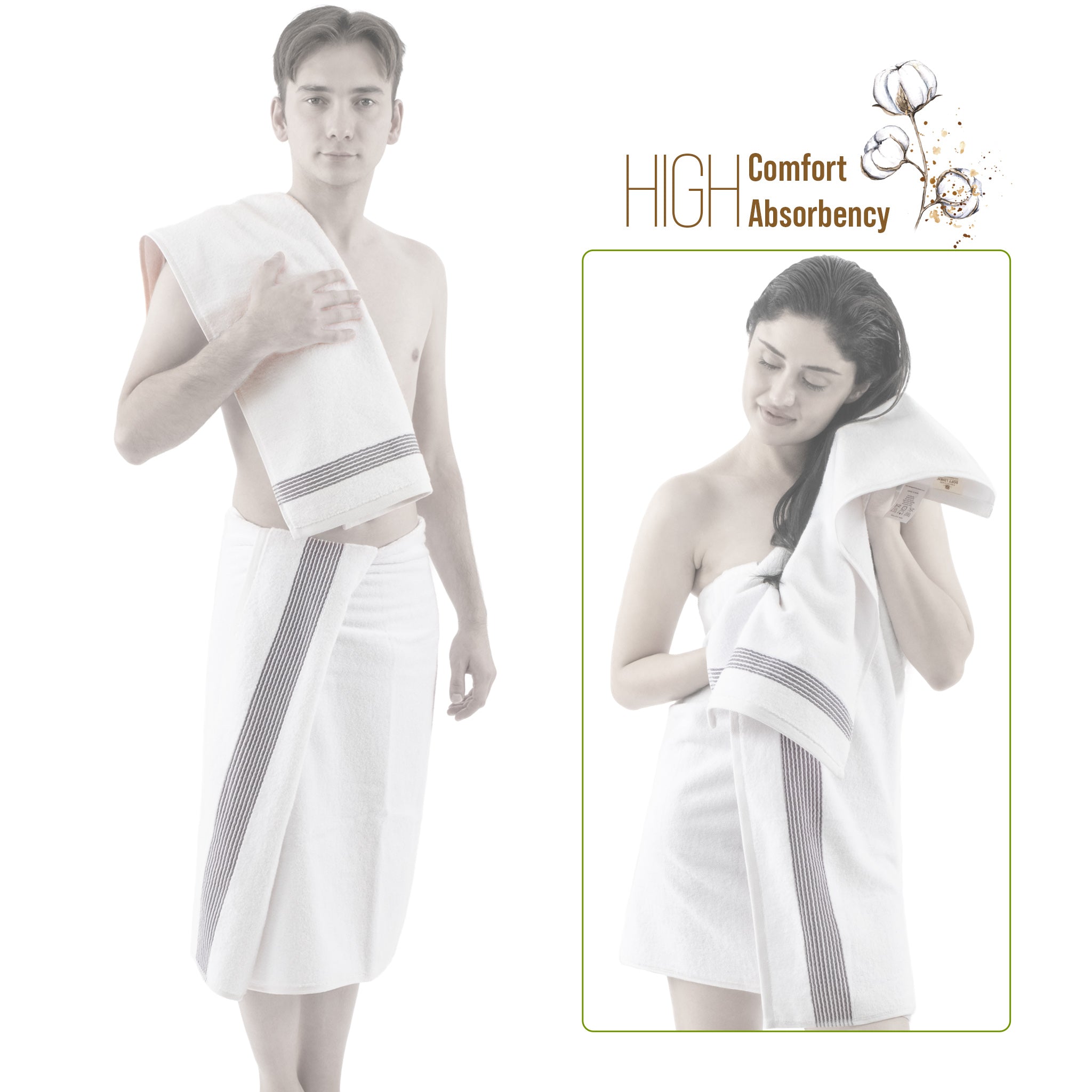 American Soft Linen Pleated Collection 100% Combed Cotton Luxury 6 Piece Towel Set, Zero Twist Ultra Soft and Plush 460 GSM Towels for Bathroom