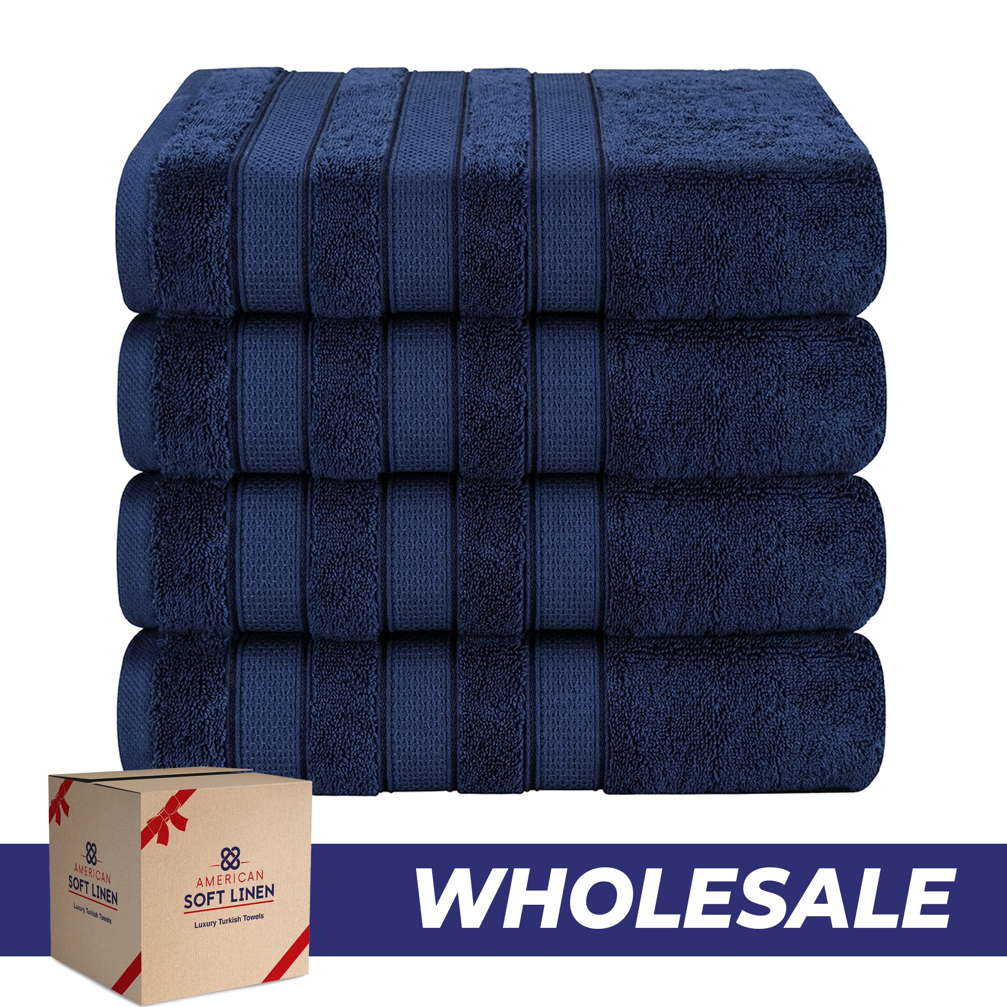 American Soft Linen Salem 4-Pack Bath Towel Sets, 100% Cotton Luxury Turkish Towels, Super Soft, Absorbent, Premium Wholesale Bath Towels - Navy Blue 0