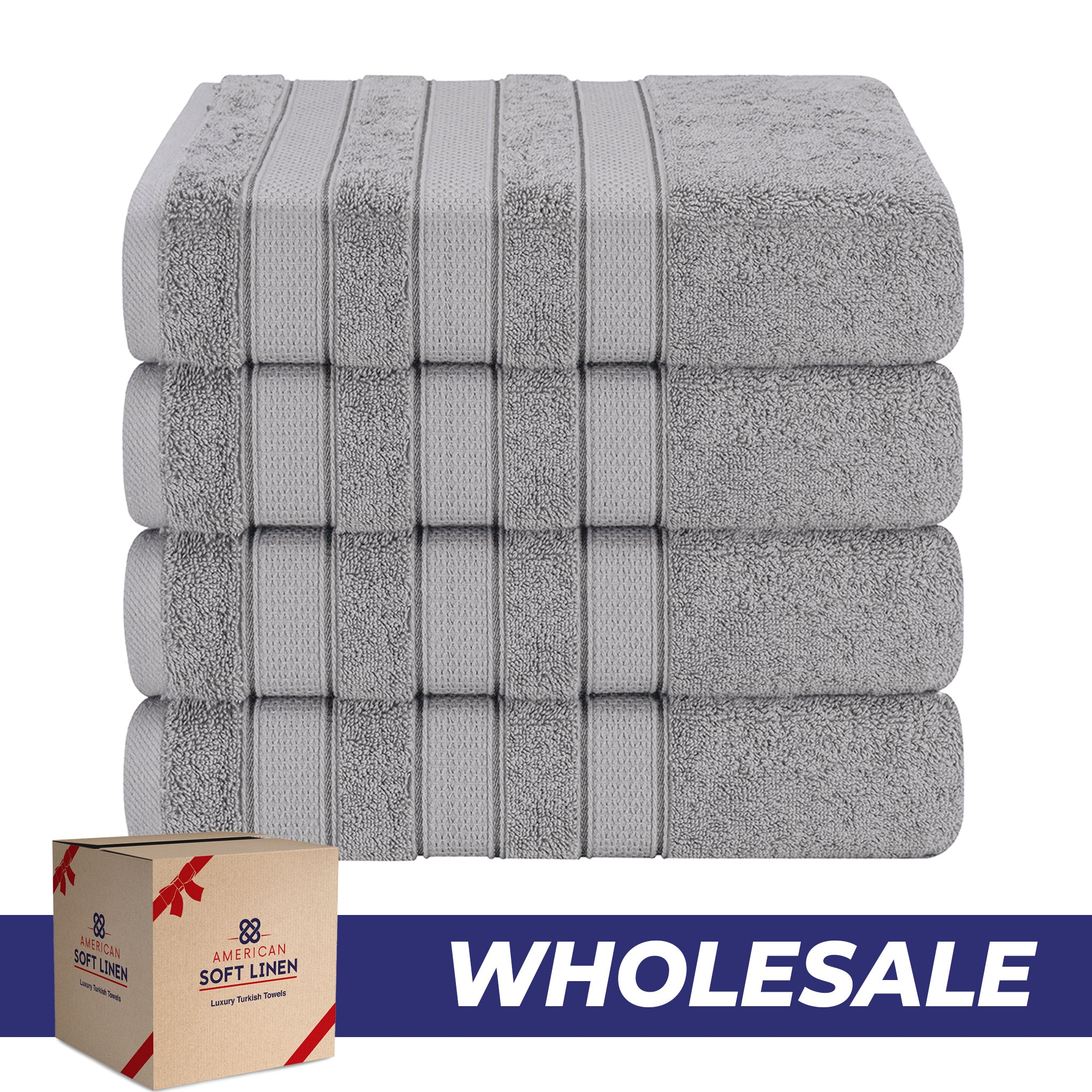 American Soft Linen Salem 4-Pack Bath Towel Sets, 100% Cotton Luxury Turkish Towels, Super Soft, Absorbent, Premium Wholesale Bath Towels - Rockridge Gray 0