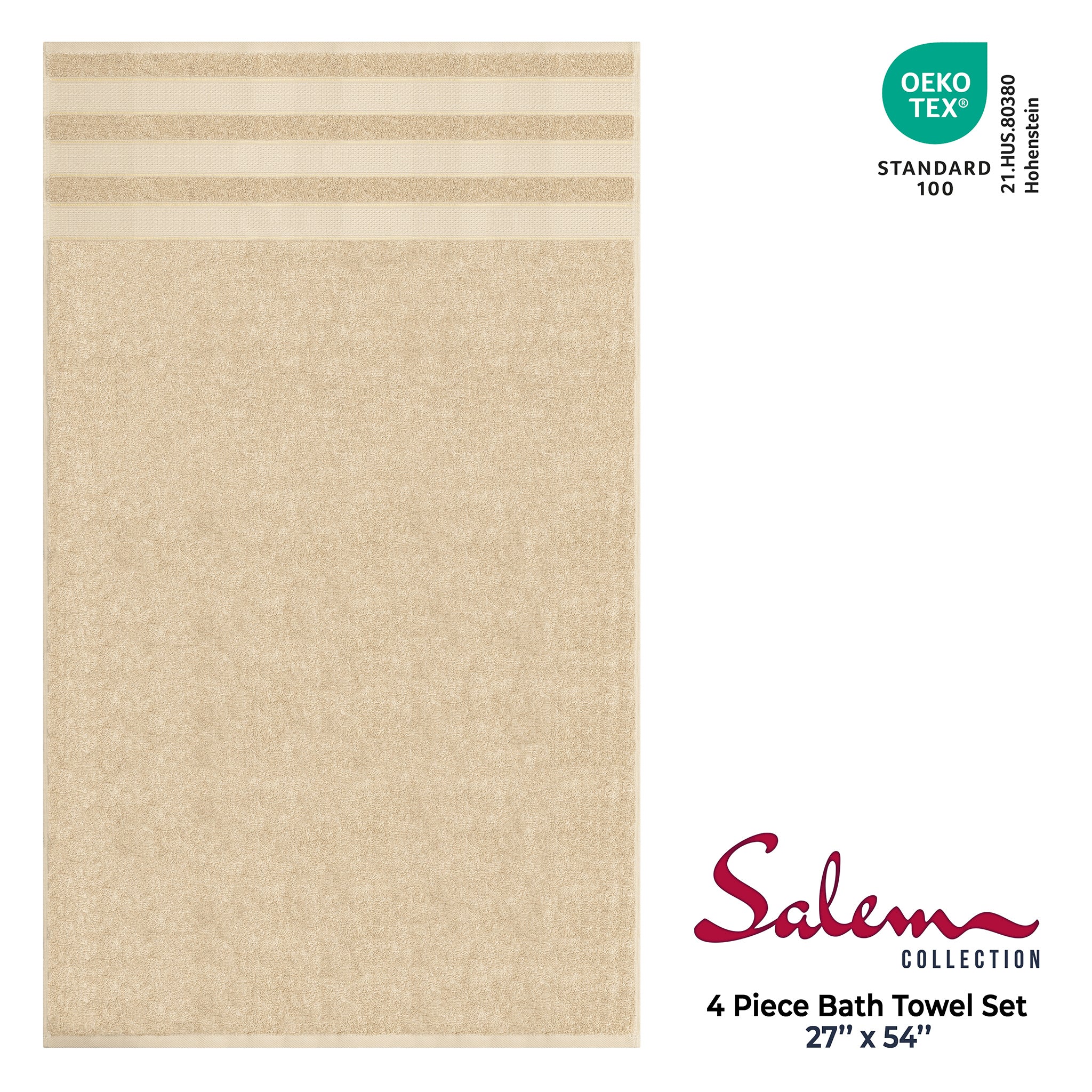 American Soft Linen Salem 4-Pack Bath Towel Sets, 100% Cotton Luxury Turkish Towels, Super Soft, Absorbent, Premium Wholesale Bath Towels - Beige 4
