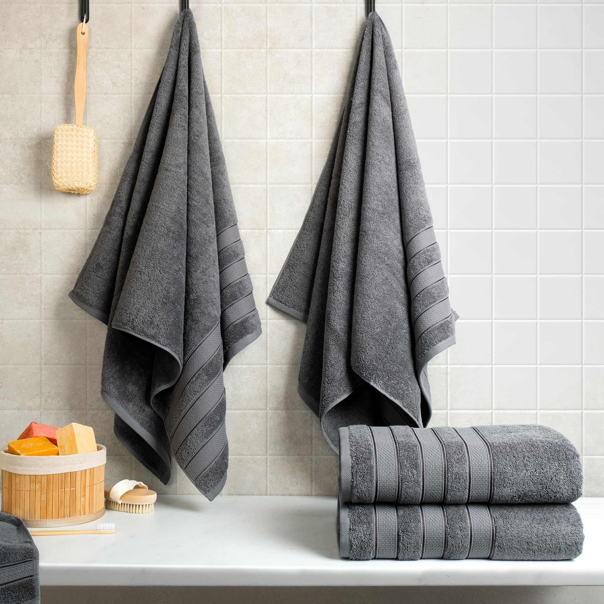 American Soft Linen Salem 4-Pack Bath Towel Sets, 100% Cotton Luxury Turkish Towels, Super Soft, Absorbent, Premium Wholesale Bath Towels - Gray 2