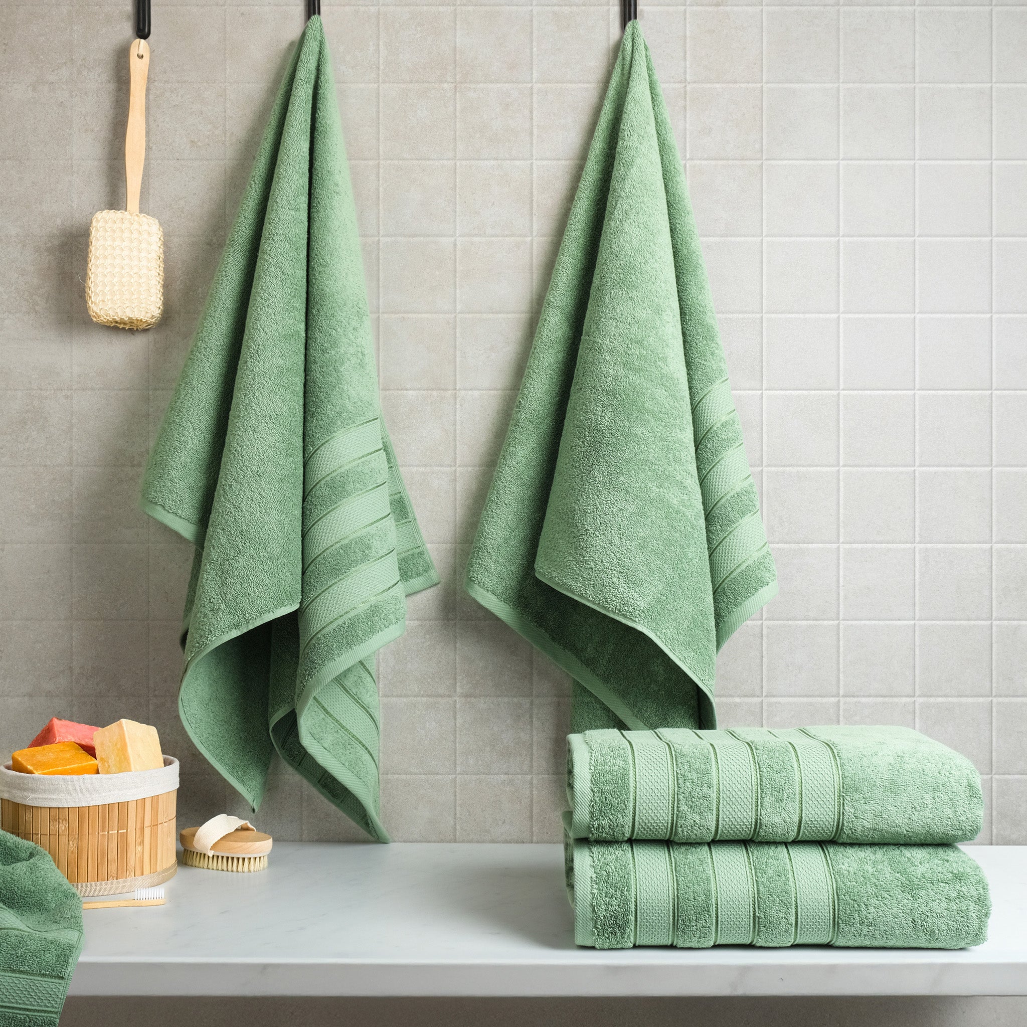 American Soft Linen Salem 4-Pack Bath Towel Sets, 100% Cotton Luxury Turkish Towels, Super Soft, Absorbent, Premium Wholesale Bath Towels - Sage Green 2