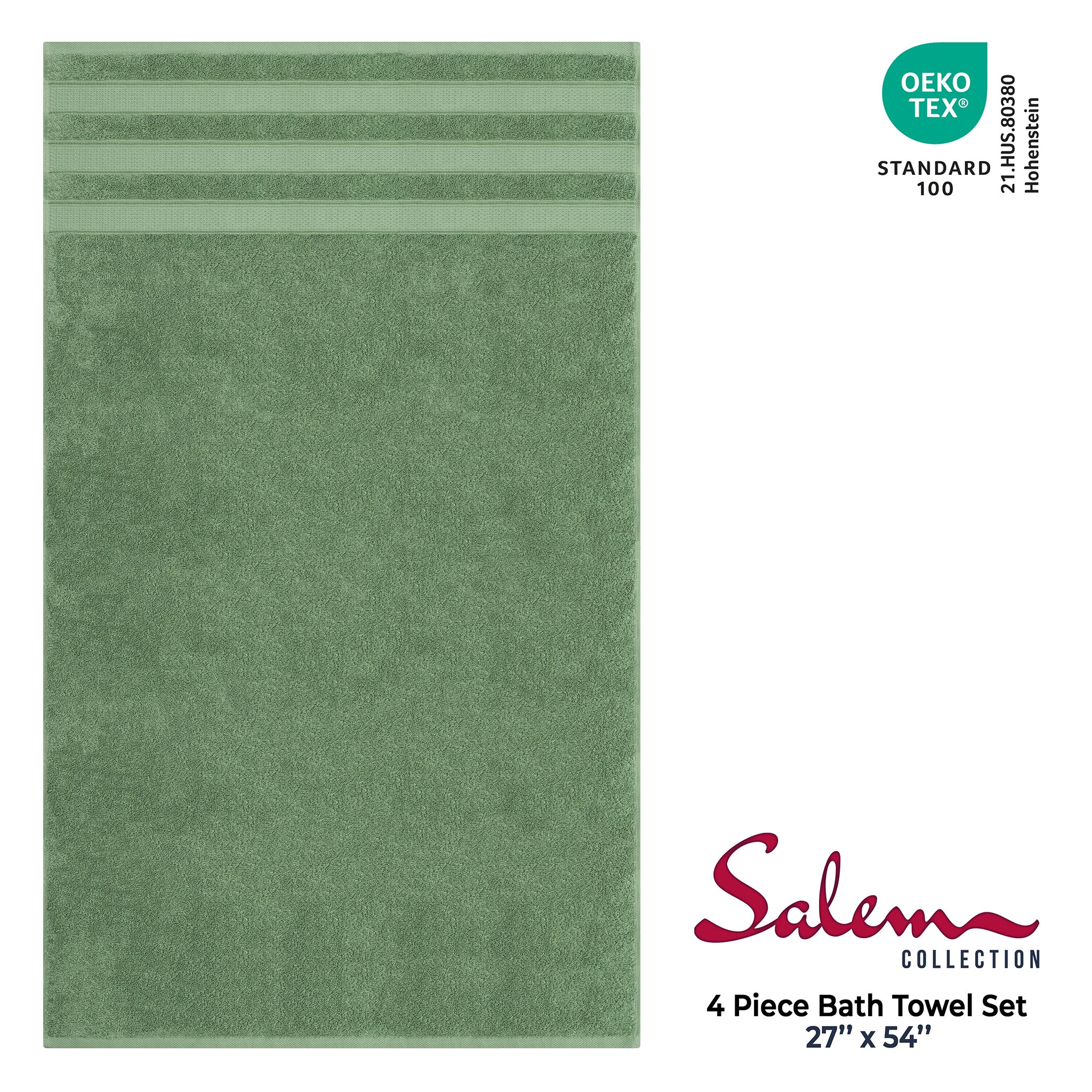 American Soft Linen Salem 4-Pack Bath Towel Sets, 100% Cotton Luxury Turkish Towels, Super Soft, Absorbent, Premium Wholesale Bath Towels - Sage Green 4