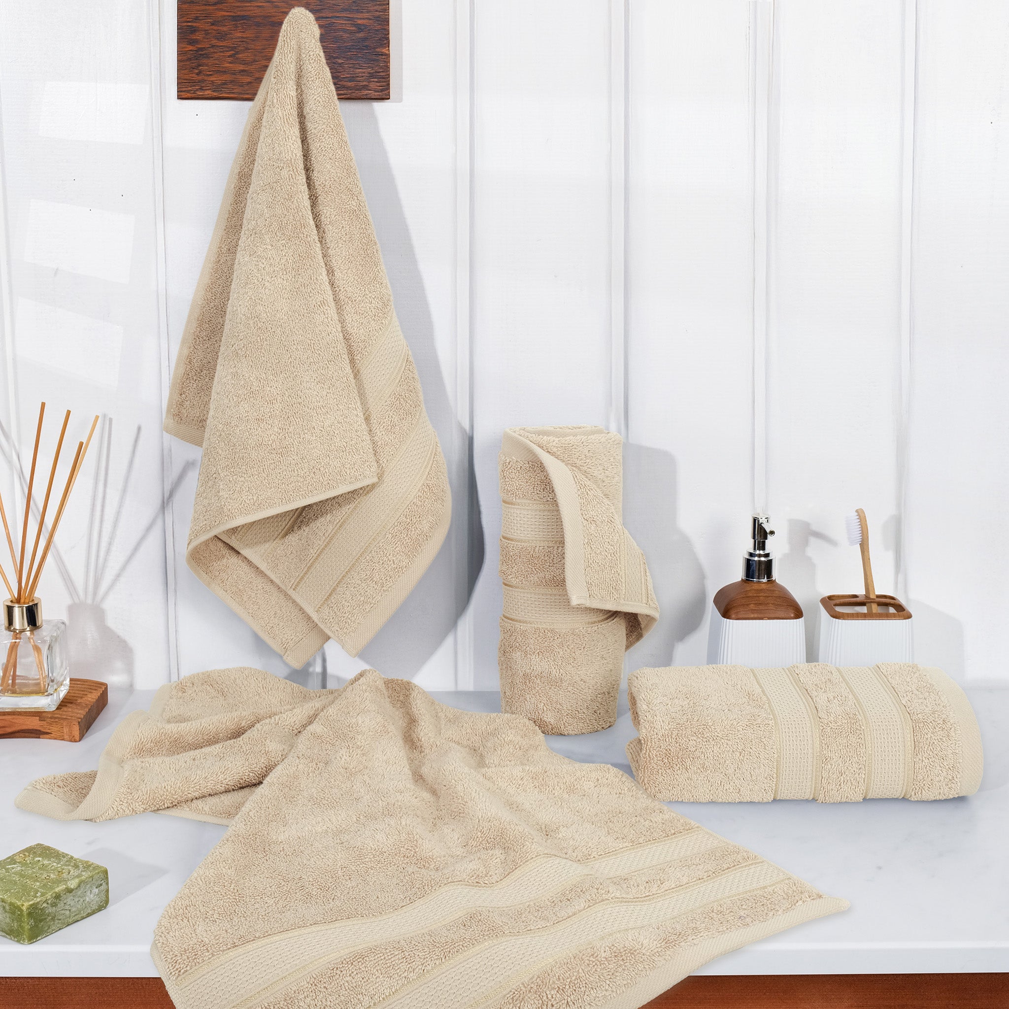 American Soft Linen Salem 4-Pack Hand Towel Sets, 100% Cotton Luxury Turkish Towels, Super Soft, Absorbent, Premium Wholesale Hand Towels - Sand Taupe Beige 2