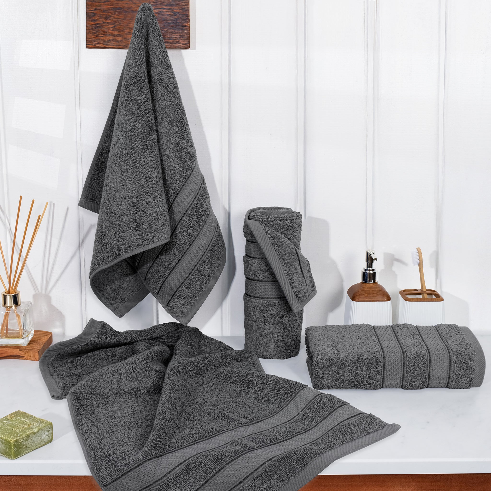 American Soft Linen Salem 4-Pack Hand Towel Sets, 100% Cotton Luxury Turkish Towels, Super Soft, Absorbent, Premium Wholesale Hand Towels - Gray 2