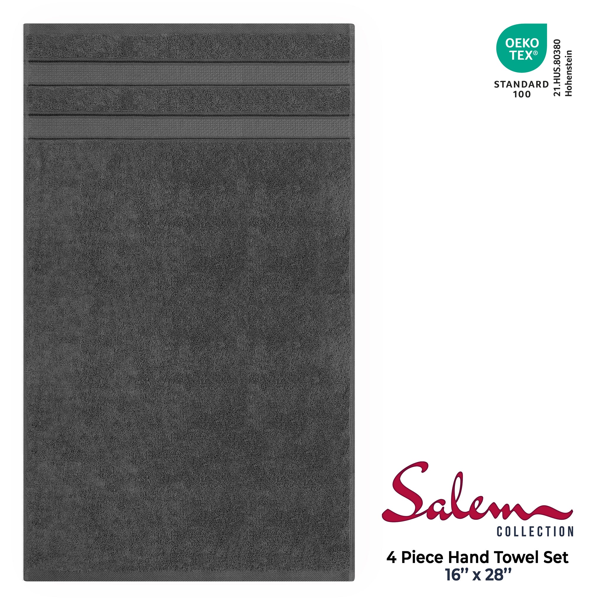 American Soft Linen Salem 4-Pack Hand Towel Sets, 100% Cotton Luxury Turkish Towels, Super Soft, Absorbent, Premium Wholesale Hand Towels - Gray 4