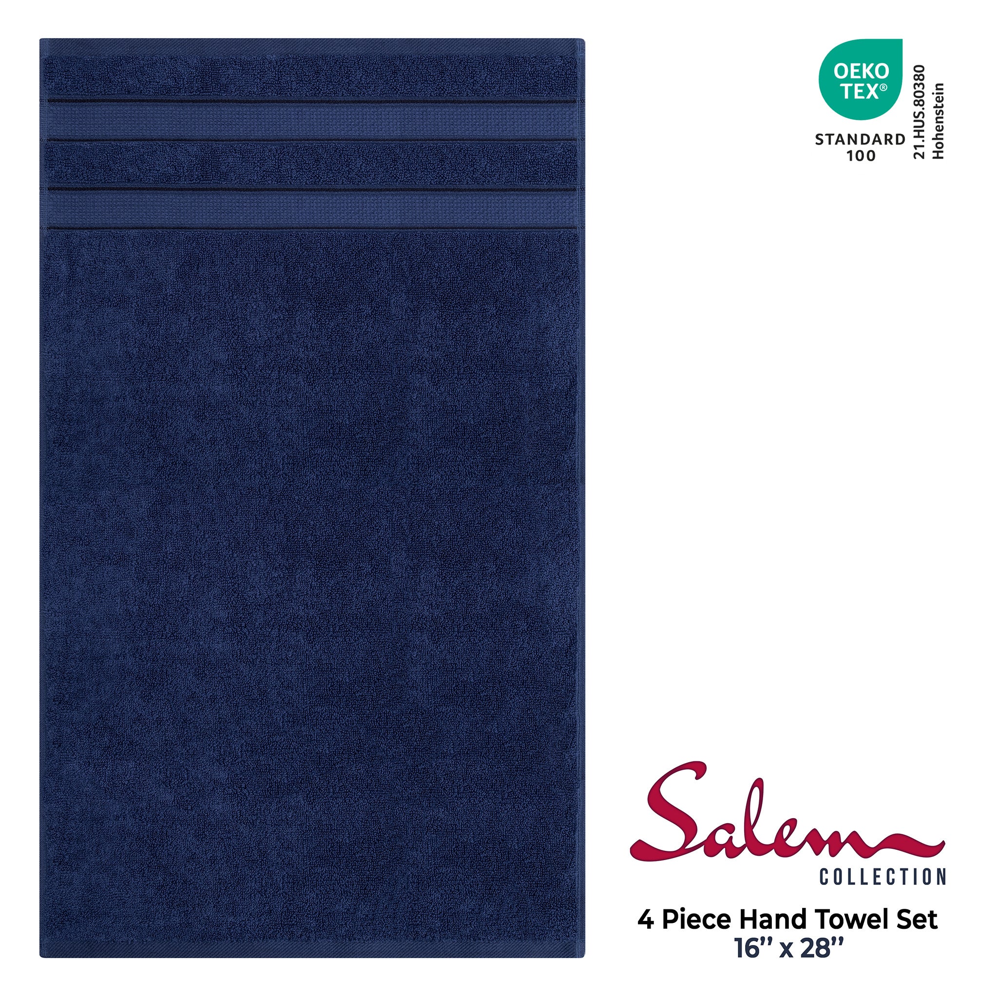 American Soft Linen Salem 4-Pack Hand Towel Sets, 100% Cotton Luxury Turkish Towels, Super Soft, Absorbent, Premium Wholesale Hand Towels - Navy Blue 4