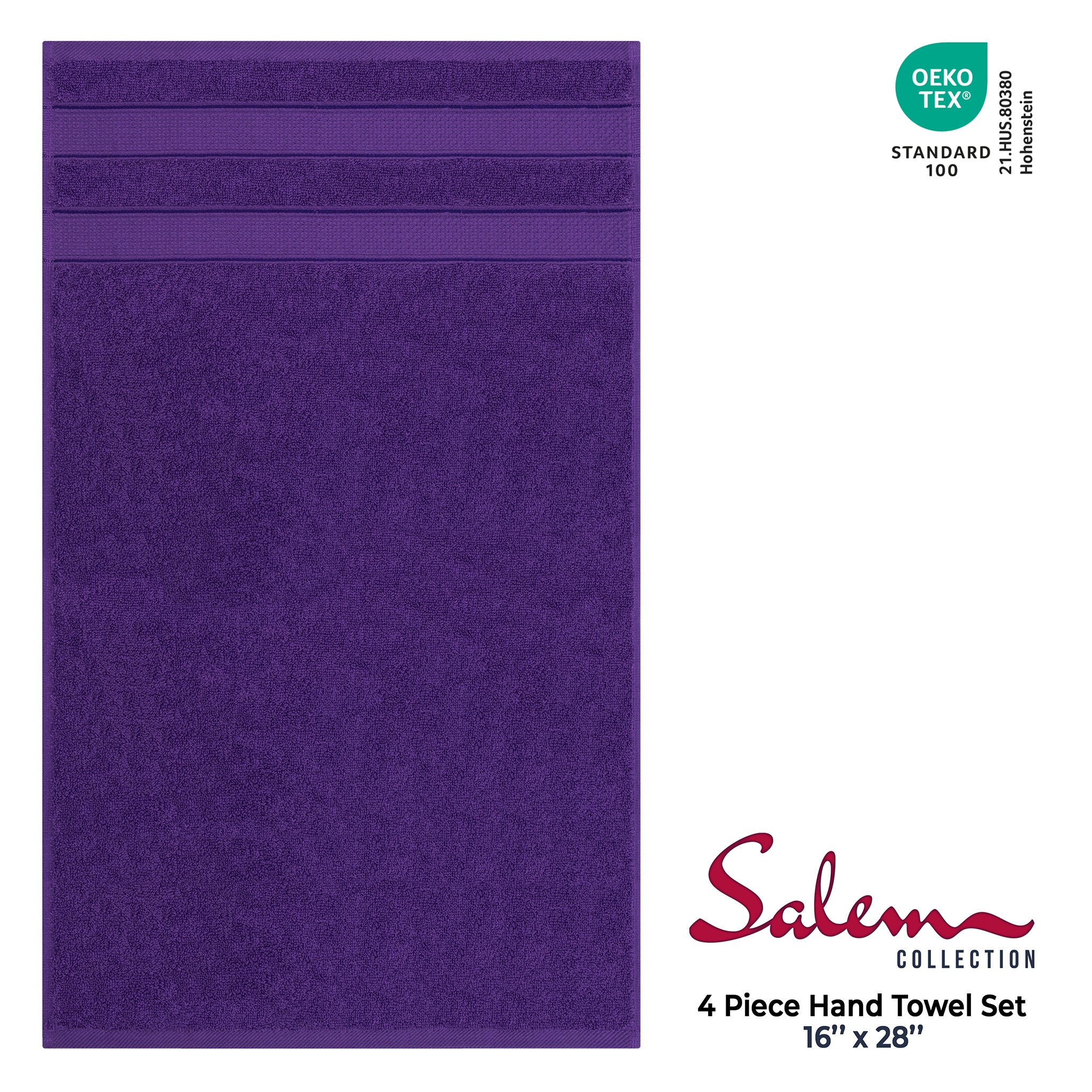 American Soft Linen Salem 4-Pack Hand Towel Sets, 100% Cotton Luxury Turkish Towels, Super Soft, Absorbent, Premium Wholesale Hand Towels - Purple 4