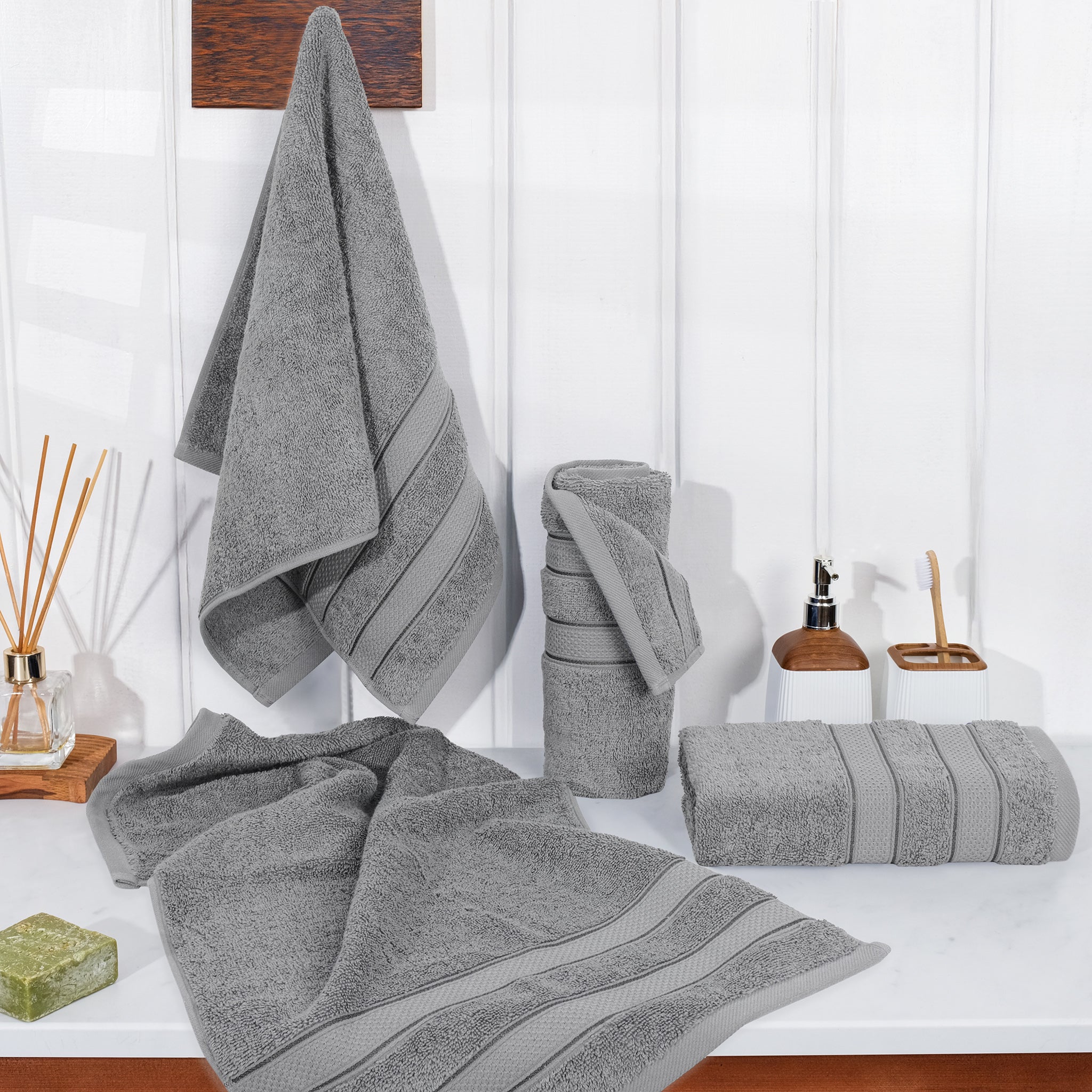 American Soft Linen Salem 4-Pack Hand Towel Sets, 100% Cotton Luxury Turkish Towels, Super Soft, Absorbent, Premium Wholesale Hand Towels - Rockridge Gray 2
